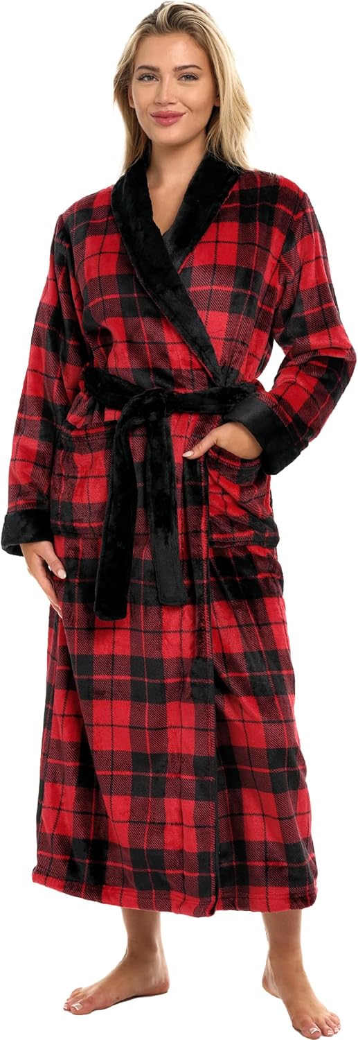 Alexander Del Rossa Plush Robe for Women, Long Fleece Winter Bath Robe, Plus Size