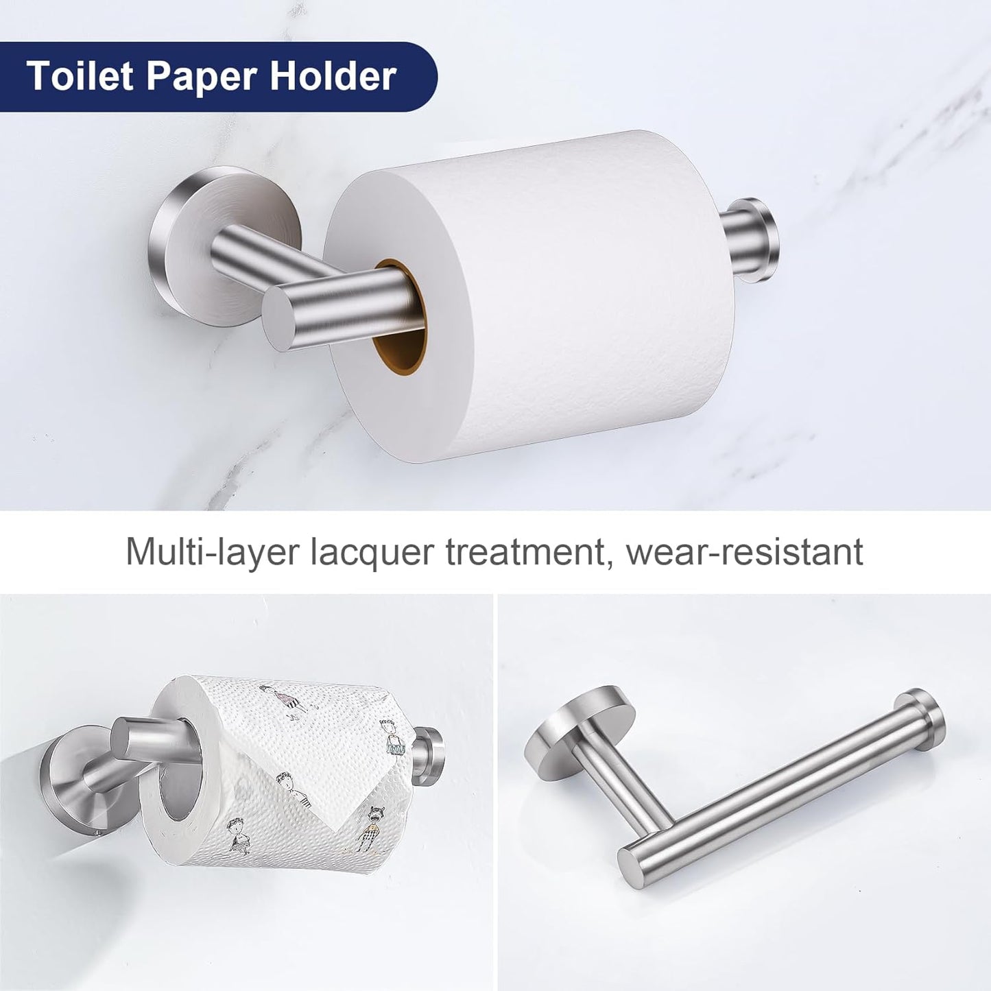 Lairuier Brushed Nickel Bathroom Hardware Set, 10-Piece Towel Bar Set SUS304 Stainless Steel Bathroom Hardware Accessories Set Round Towel Holder Set Wall Mounted