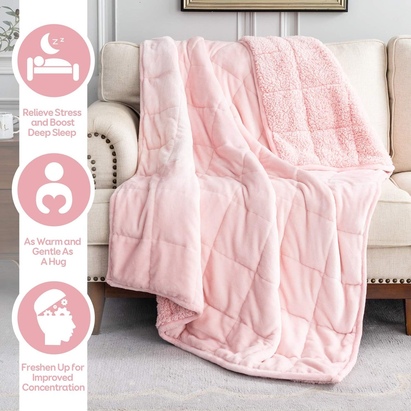 Sherpa Fleece Weighted Blanket 20lbs for Adults, Fluffy Cozy Plush Blanket 20 pounds, Queen Size Weighted Blankets 60”x80”, Warm and Cozy Hug Blanket for Queen/King Size Bed, Blush Pink