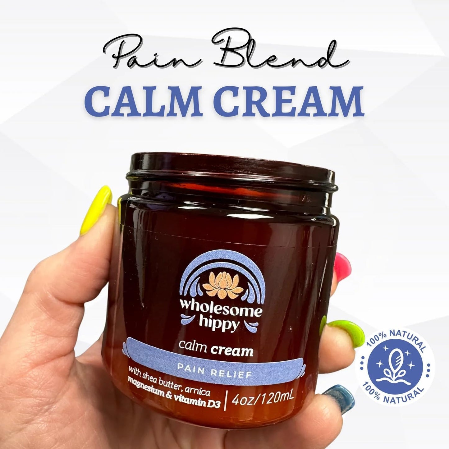 Wholesome Hippy Magnesium Calm Cream – All Natural Body Butter with Magnesium, Vitamin D3, Arnica & Turmeric – Soothing Moisturizer for Skin Wellness & Relaxation – 4oz