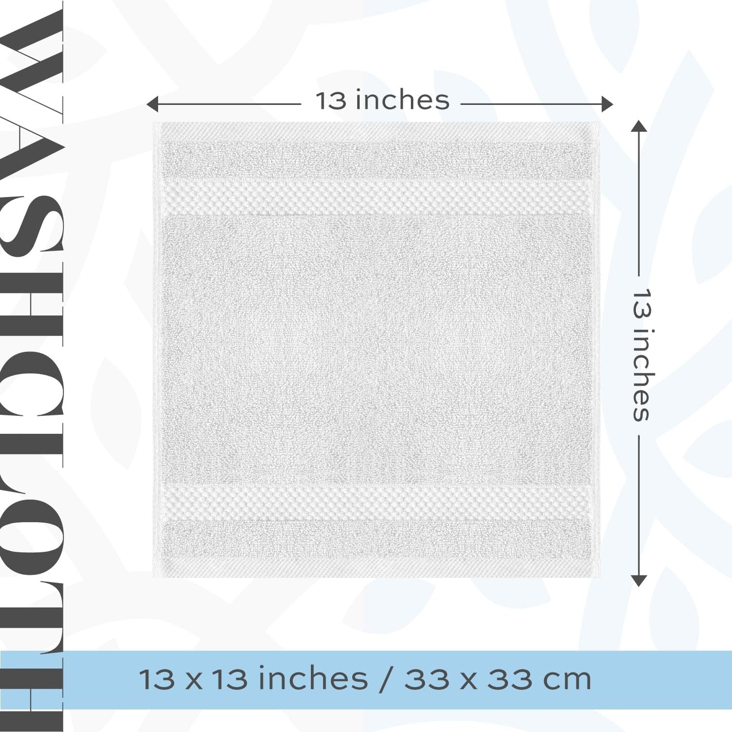 White Classic Luxury Cotton Washcloths 13x13 Inch - 650 GSM Turkish Cotton | Hotel, Spa, Bathroom Face Towel | 12 Pack, Silver
