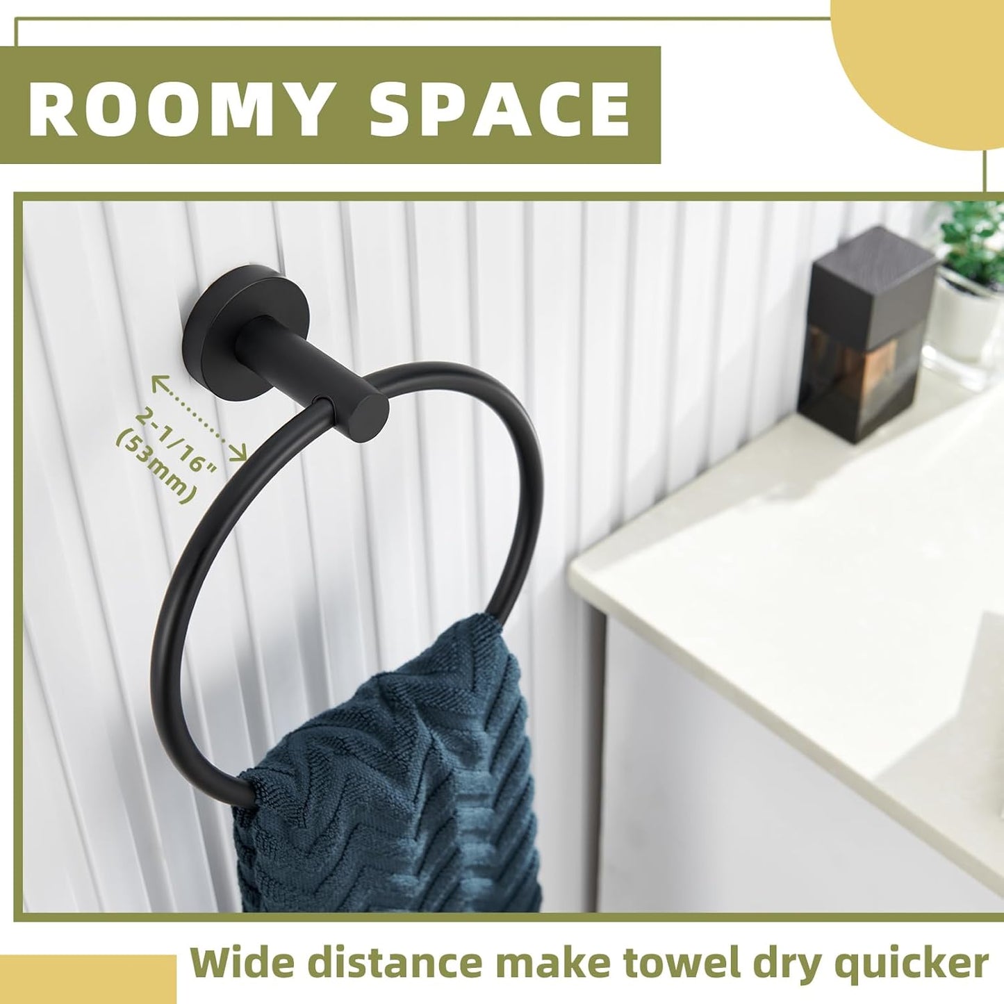 APLusee Matte Black 2 Pieces Bath Accessories Set, Hand Towel Ring and Toilet Paper Holder, Stainless Steel Bathroom Hardware, Wall Mounted