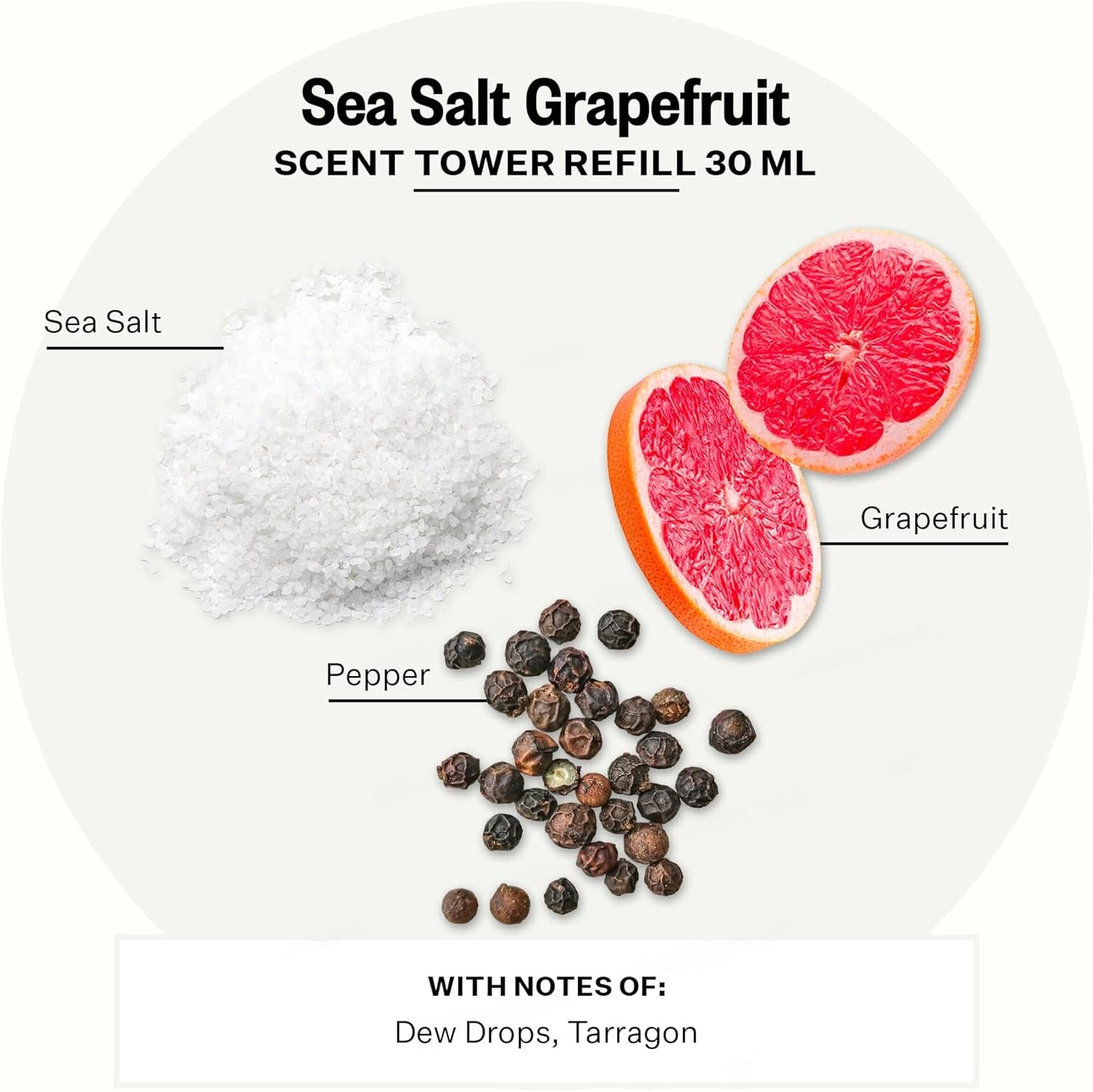 Apotheke Scent Tower Aromatherapy Diffuser Fragrance Refill, Sea Salt Grapefruit (30 ml) - Long-Lasting Perfume-Grade Essential Oil for Clean & Fresh Home, Office, Hotel & Large Rooms