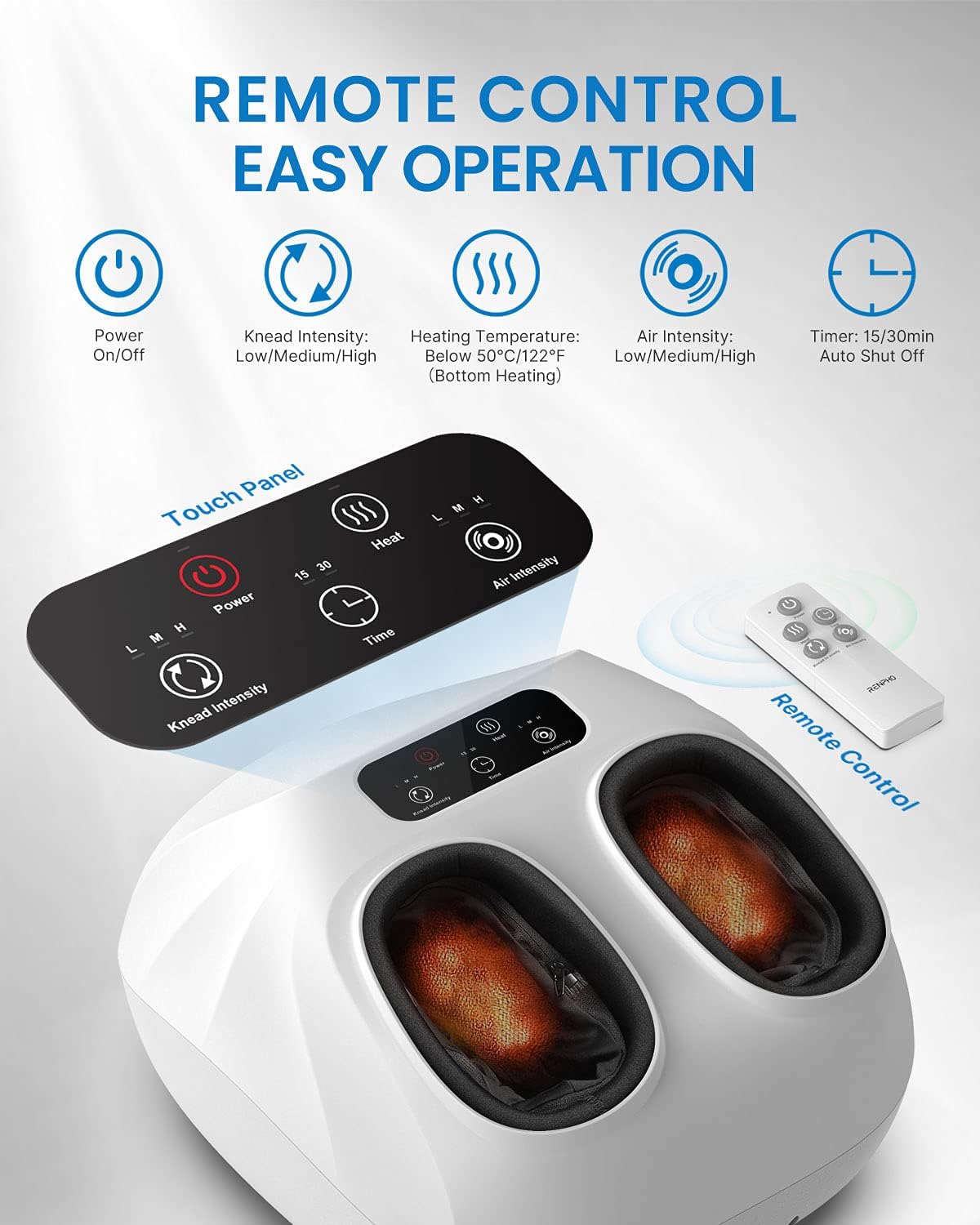 RENPHO Foot Massager Machine with Heat [2026 Upgraded], Shiatsu Foot Massager for Plantar Fasciitis, Christmas Gifts for Women, Cordless Control, Up to Size 14, WH