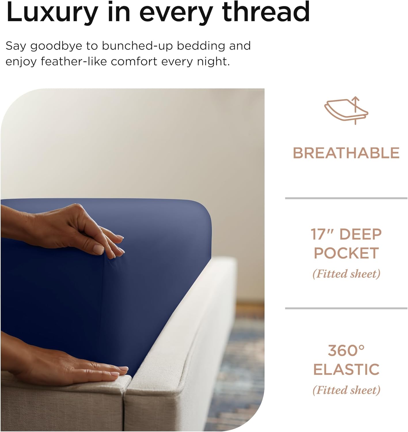 Threadmill Luxury Full Size Sheets for Full Size Mattress, 1000 Thread Count Supima Cotton Sheets for Full Mattress, 5-Star Hotel Quality 4 Piece Bed Sheet with Extra Deep Pocket, Folkstone Blue
