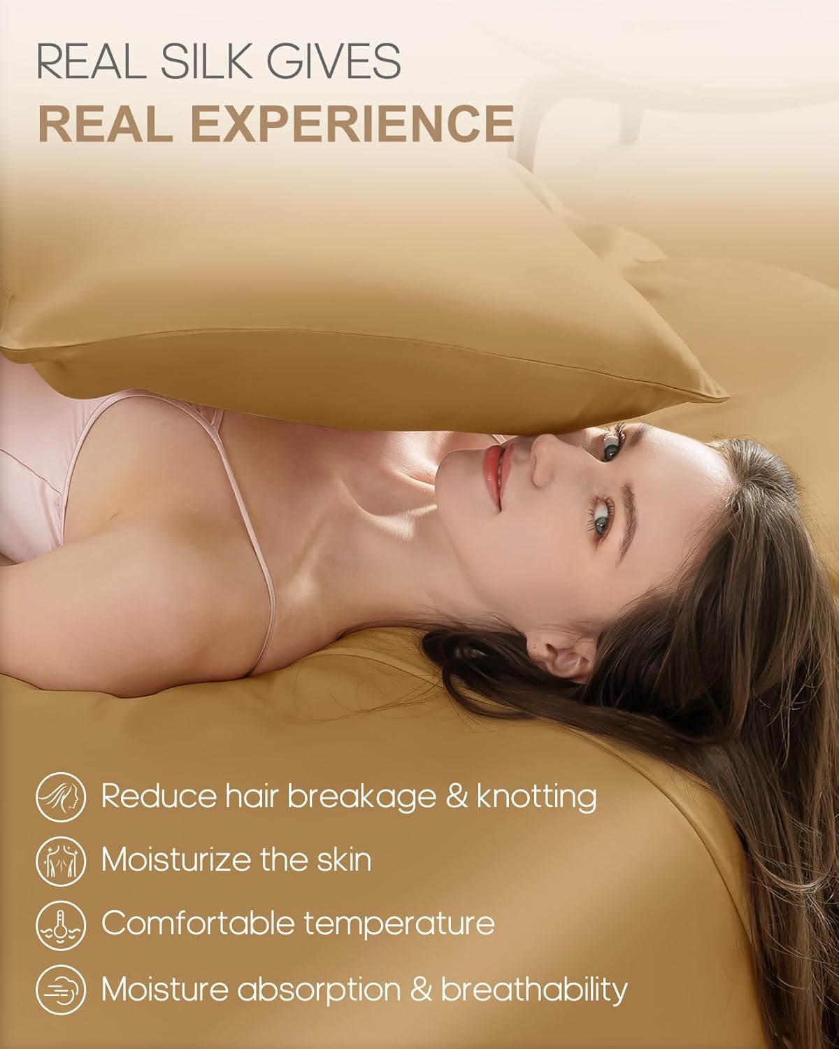 THXSILK 100% Pure Mulberry Silk Pillowcase for Hair and Skin, 22 Momme Zipper Silk Pillow Case Standard Size, Real Silk Pillowcase with Zipper, Anti Aging Acne Free (Metallic Gold, King 20"x36")