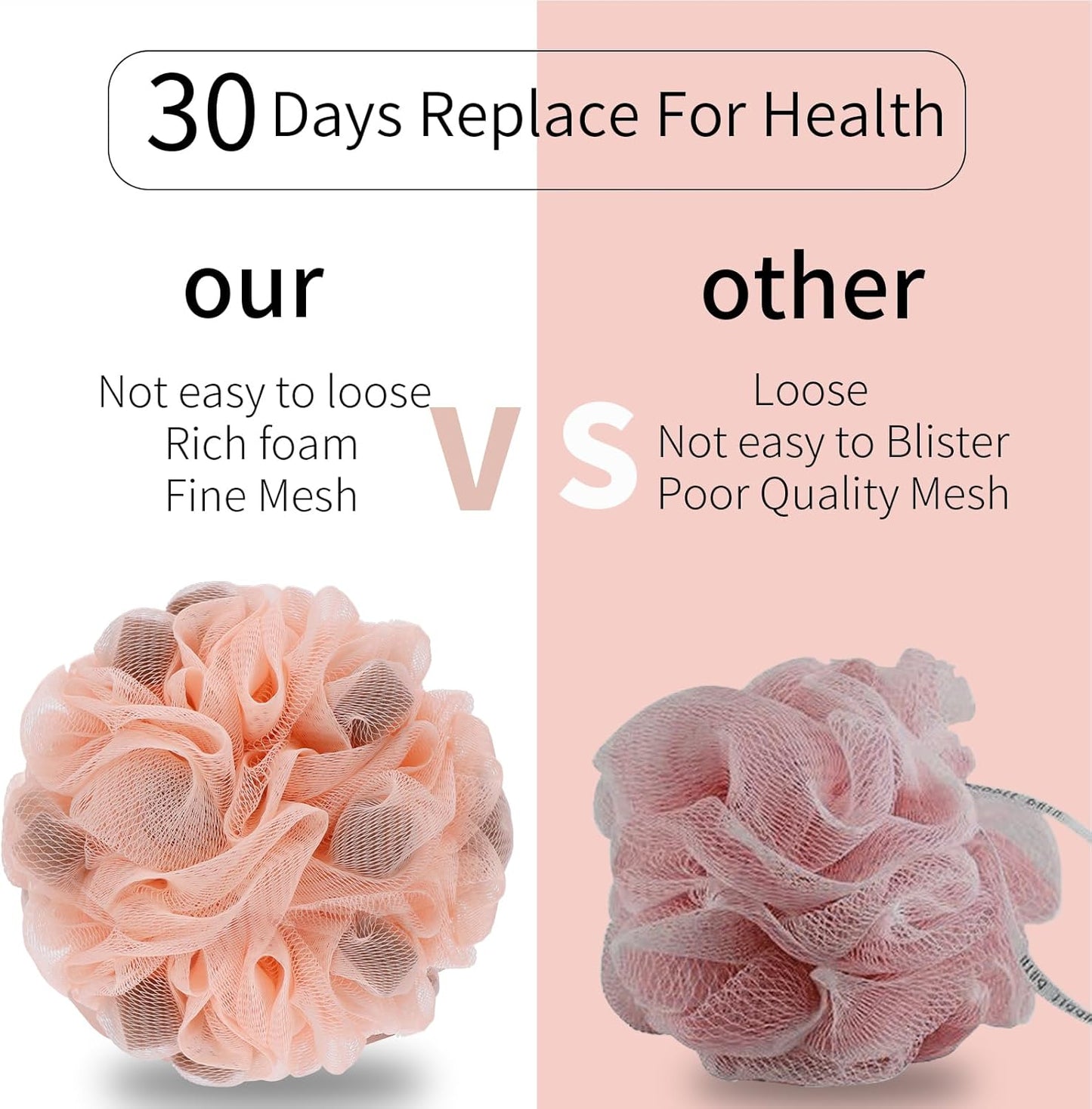 Bath Loofah Shower Sponge Body Back Scrubber Soft Mesh Shower Puffs Exfoliating Loofa for Women & Men Bath Accessories Cleaning Tool (4Pcs 60G Shower Puffs, Luxury)