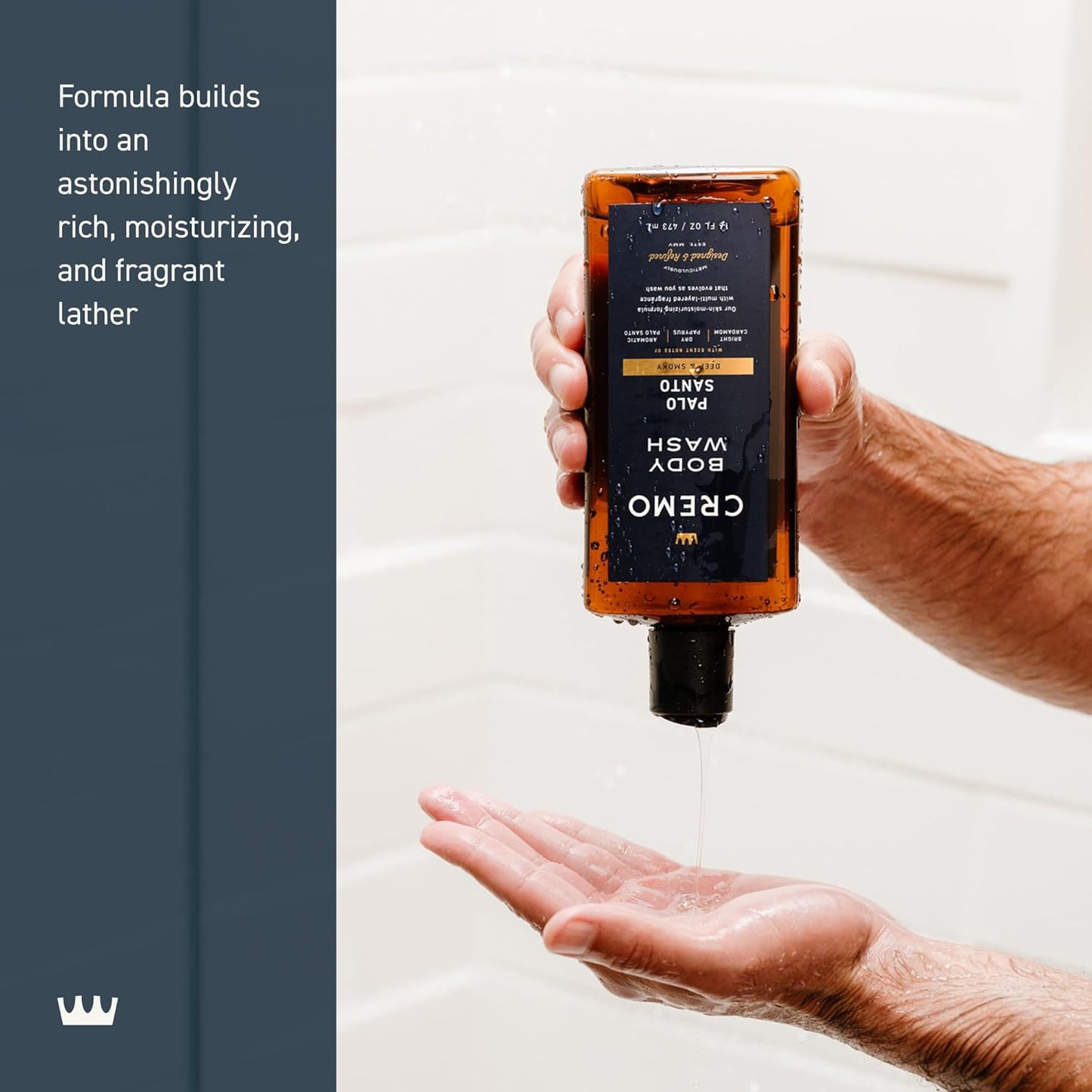 Cremo Body Wash Men, Notes of Bright Cardamom, Dry Papyrus and Aromatic Palo Santo, 16 Fl Oz