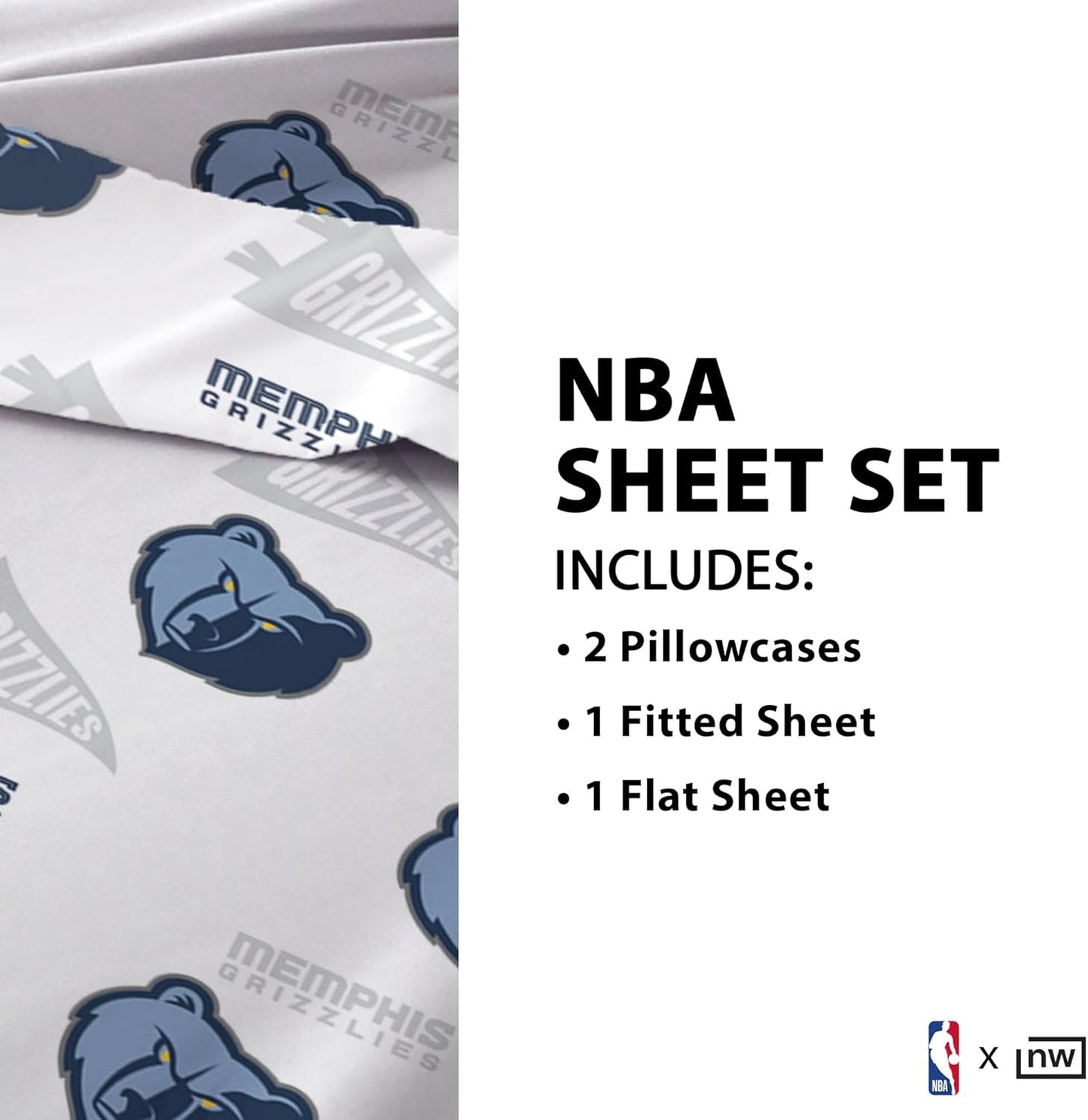 Northwest Officially Licensed Memphis Grizzlies NBA Twin Size Sheet Set – Soft Team Logo Bedding for Dorms, Bedrooms, Fan Caves & Game Day Style
