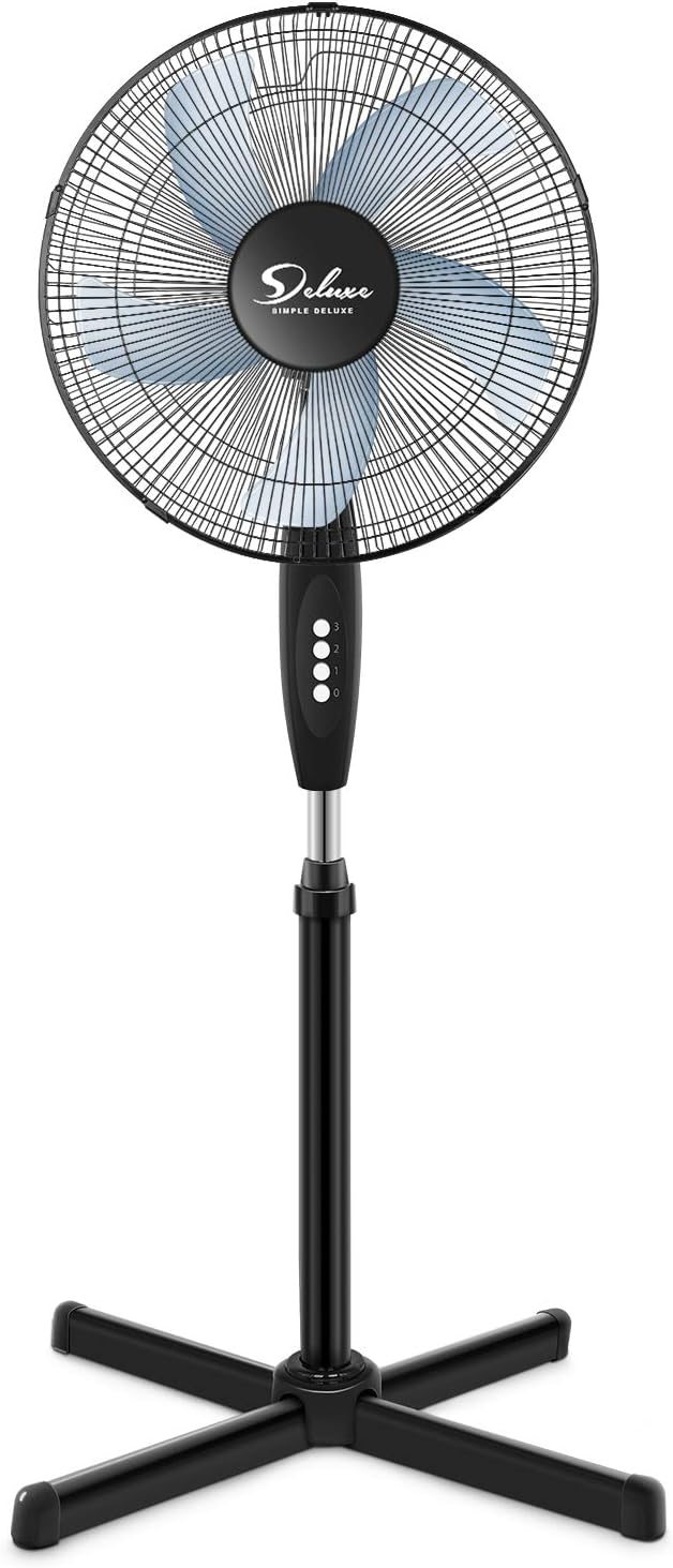 Simple Deluxe Oscillating 16'' 3 Adjustable Speed Pedestal Stand Fan for Indoor, Bedroom, Living Room, Home Office & College Dorm Use, 16 Inch, Black