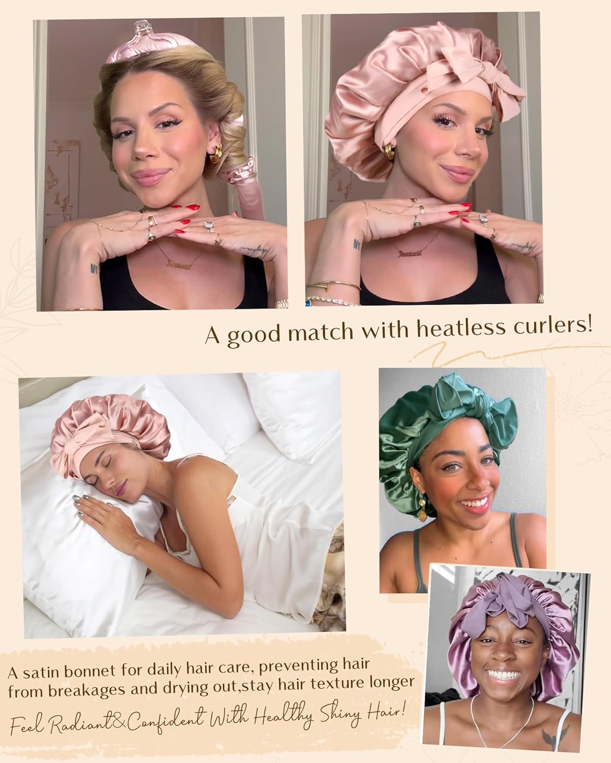 YANIBEST Silk Bonnet for Sleeping Women Adjustable Double Layer Satin Bonnet Reduce Friction Prevent Frizz Natural Curly Hair