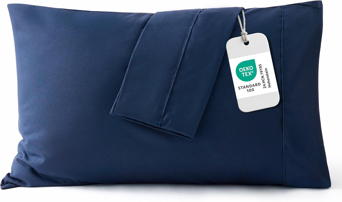 Bedsure Queen Pillow Cases Set of 2 - Navy Microfiber Pillowcase 2 Pack, Super Soft and Cozy Double Brushed Pillow Case Covers with Envelope Closure, Wrinkle, Fade and Stain Resistant, 20x30 Inches