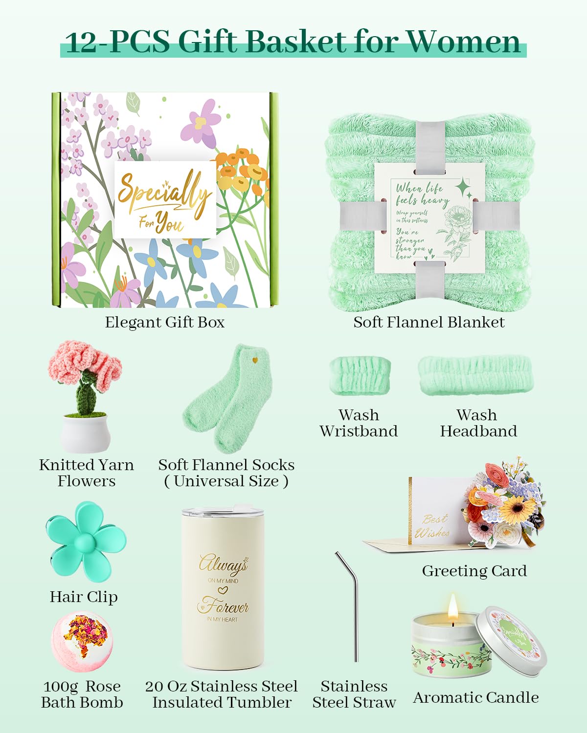 Get Well Gifts for Women, Care Package Happy Birthday Gifts for Women, Relaxing Spa Gift Baskets, Get Well Soon Gift Basket Sympathy Gift Baskets Thank You Gifts for Mom, Wife, Sister, Friends