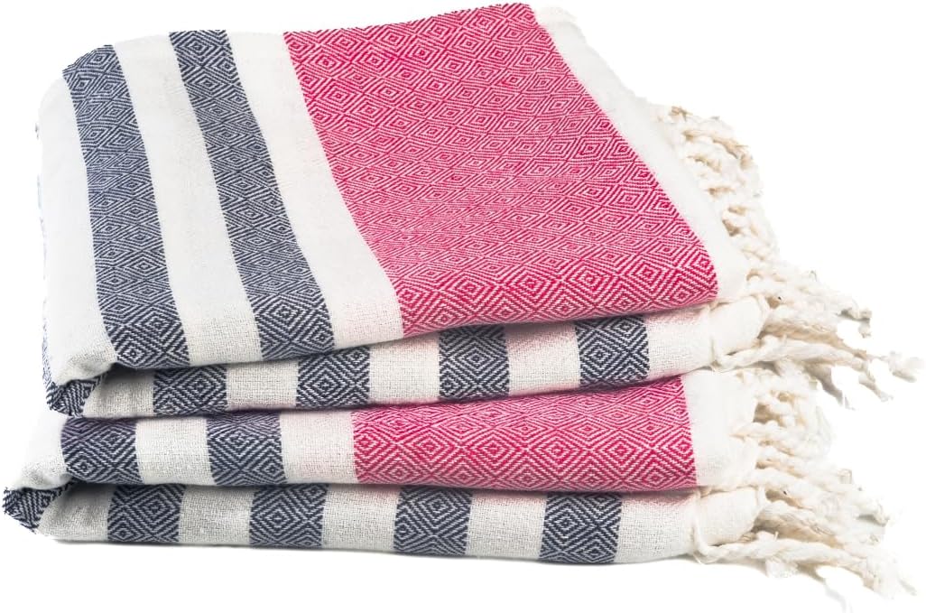 Cotton Turkish Beach Towel with Towels Oversized 36"x72" Pool Absorbent Extra Large Quick Dry Sand Travel Towel (Rosé & Riviera, 2 Pack)