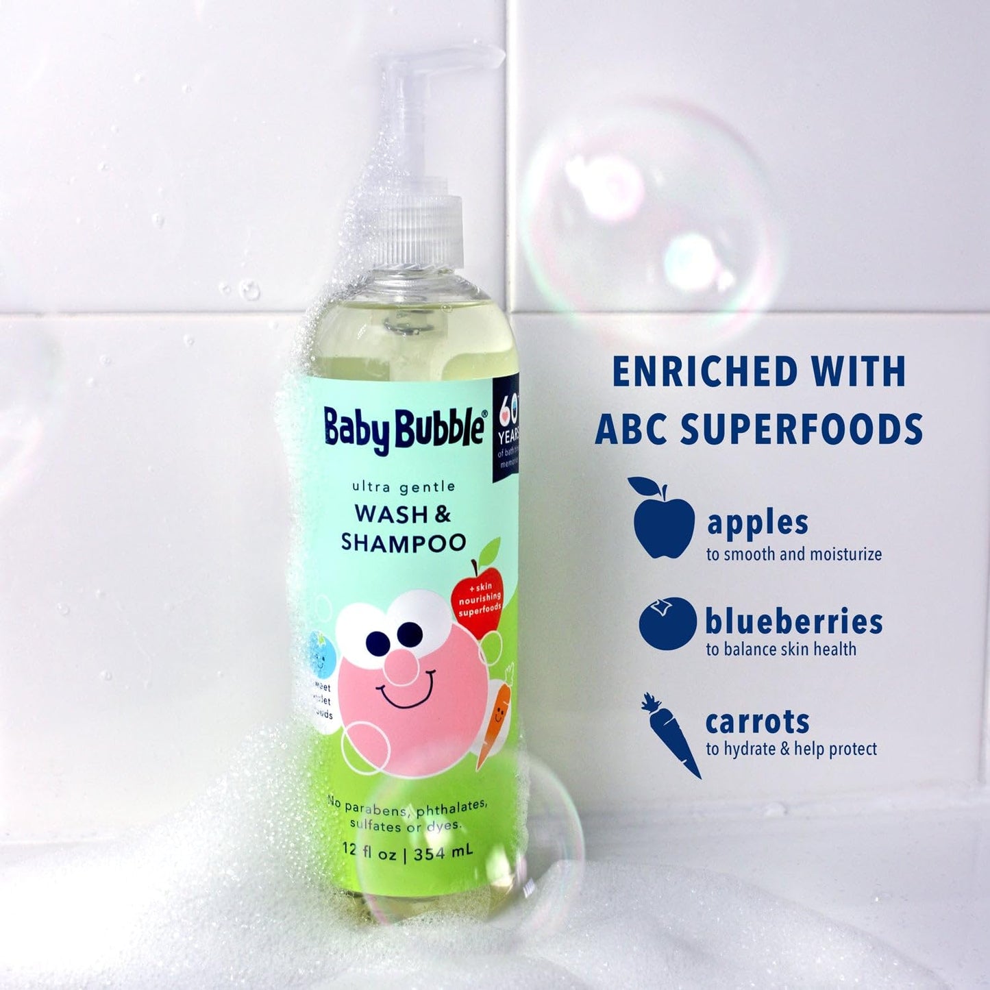 Mr. Bubble Baby Bubble Ultra Gentle Body Wash & Shampoo, Sweet Violet Clouds Scent, 12 oz. Pack of 3