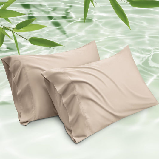 Bedsure King Size Pillow Cases Set of 2, Cooling Pillow Cases King, Rayon Derived from Bamboo Khaki Pillowcases, Breathable & Silky Soft Cool Bedding Pillow Covers with Envelope Closure, 20x36 Inches