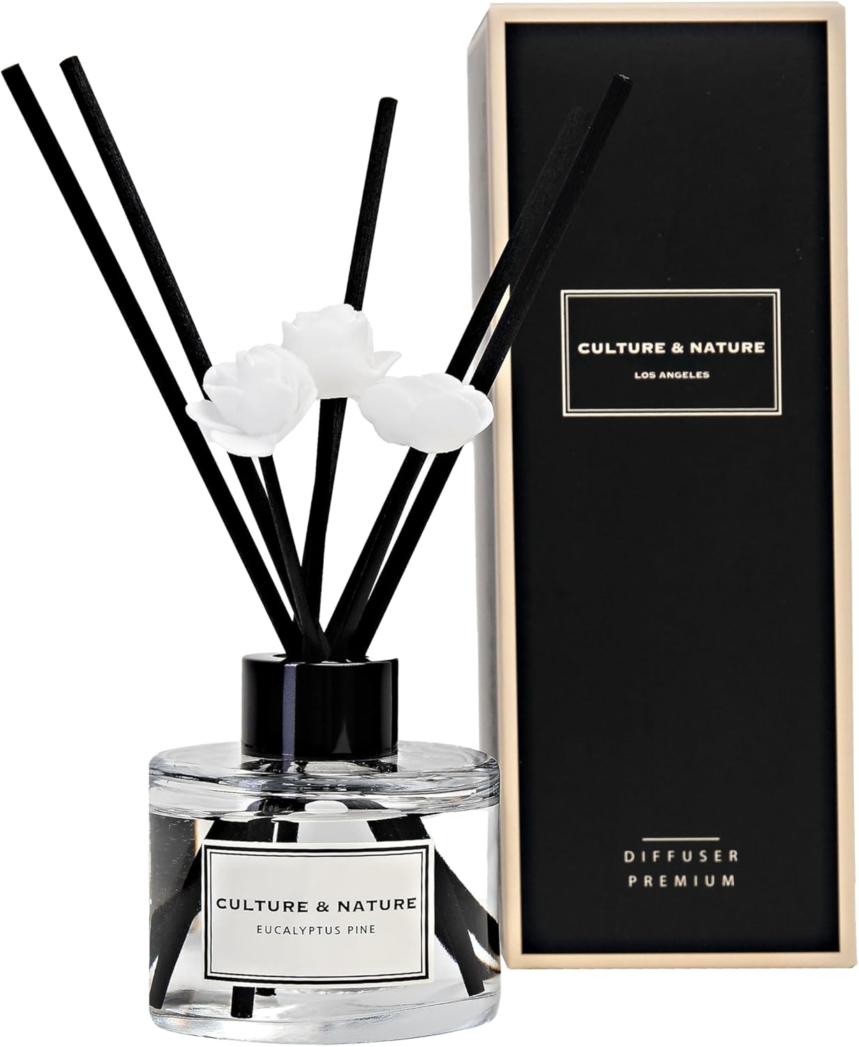 CULTURE & NATURE Reed Diffuser Set 4oz (120ml) Eucalyptus Pine Scented Diffuser with Sticks Home Fragrance Reed Diffuser for Bathroom Shelf Decor
