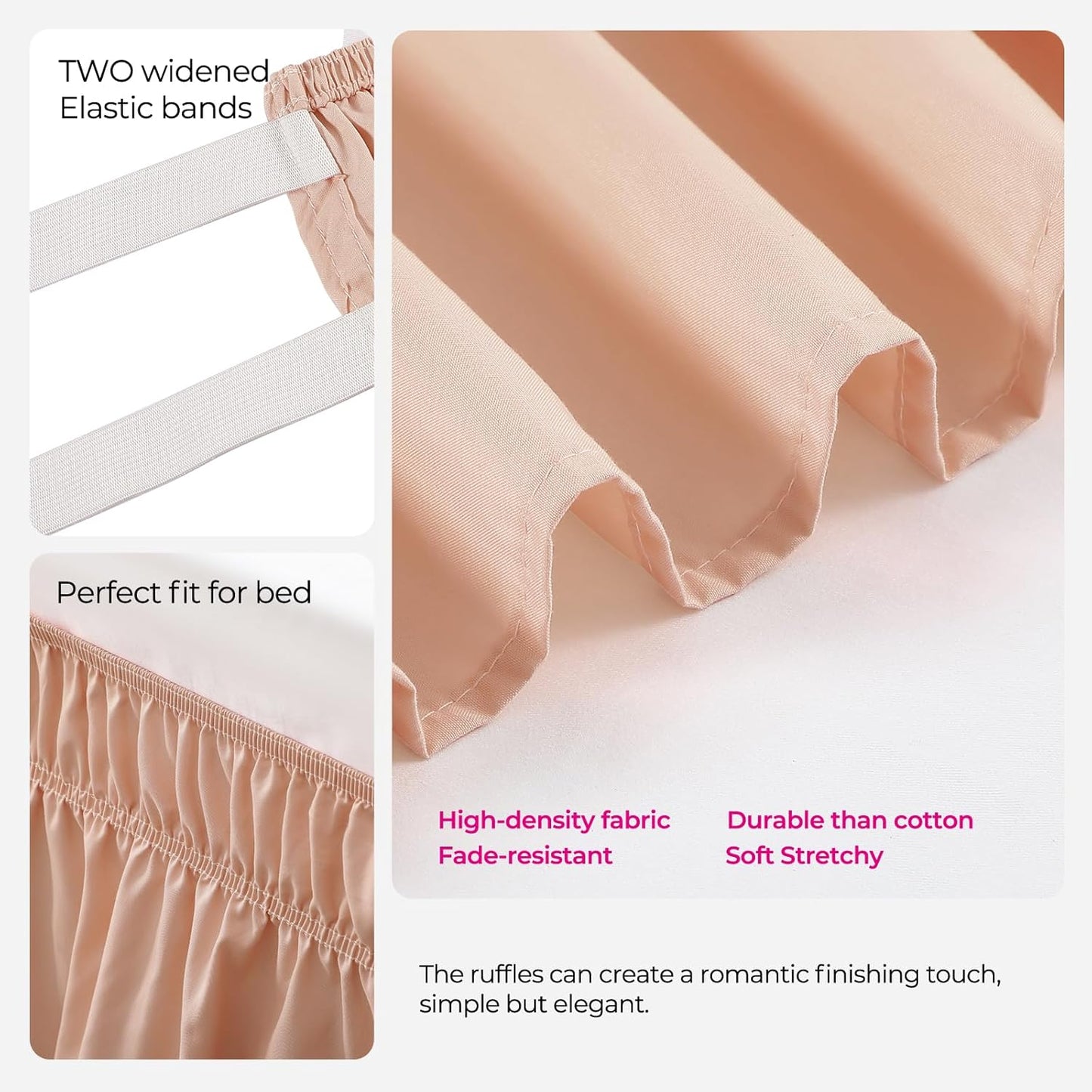 RIMELA Bed Skirt Queen Size 15 Inch Drop, Wrap Around Elastic Bedskirt Solid Microfiber Luxury Hotel Quality Fabric, Easy to Install Machine Washable Wrinkle & Fade Resistant, Flesh Pink