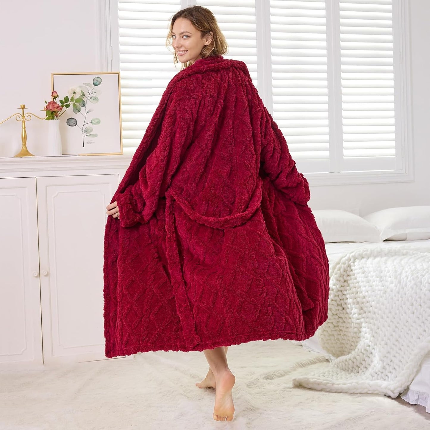 MIZZEO Microfiber Robes for Women, Cozy Soft Warm Plush Women Robe Plush Long Bathrobe