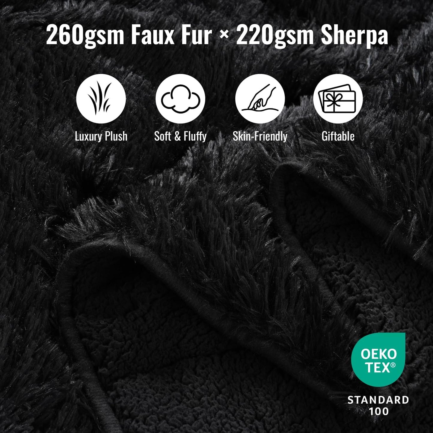 Uttermara Shaggy Faux Fur Weighted Blanket Queen Size, 15 lbs Long Fur Sherpa Soft Fluffy Bed Blanket for Adults, Ultra Cozy Warm Sherpa Throw Full/Queen Size Sofa Bed Blanket, 60 x 80 inches, Black
