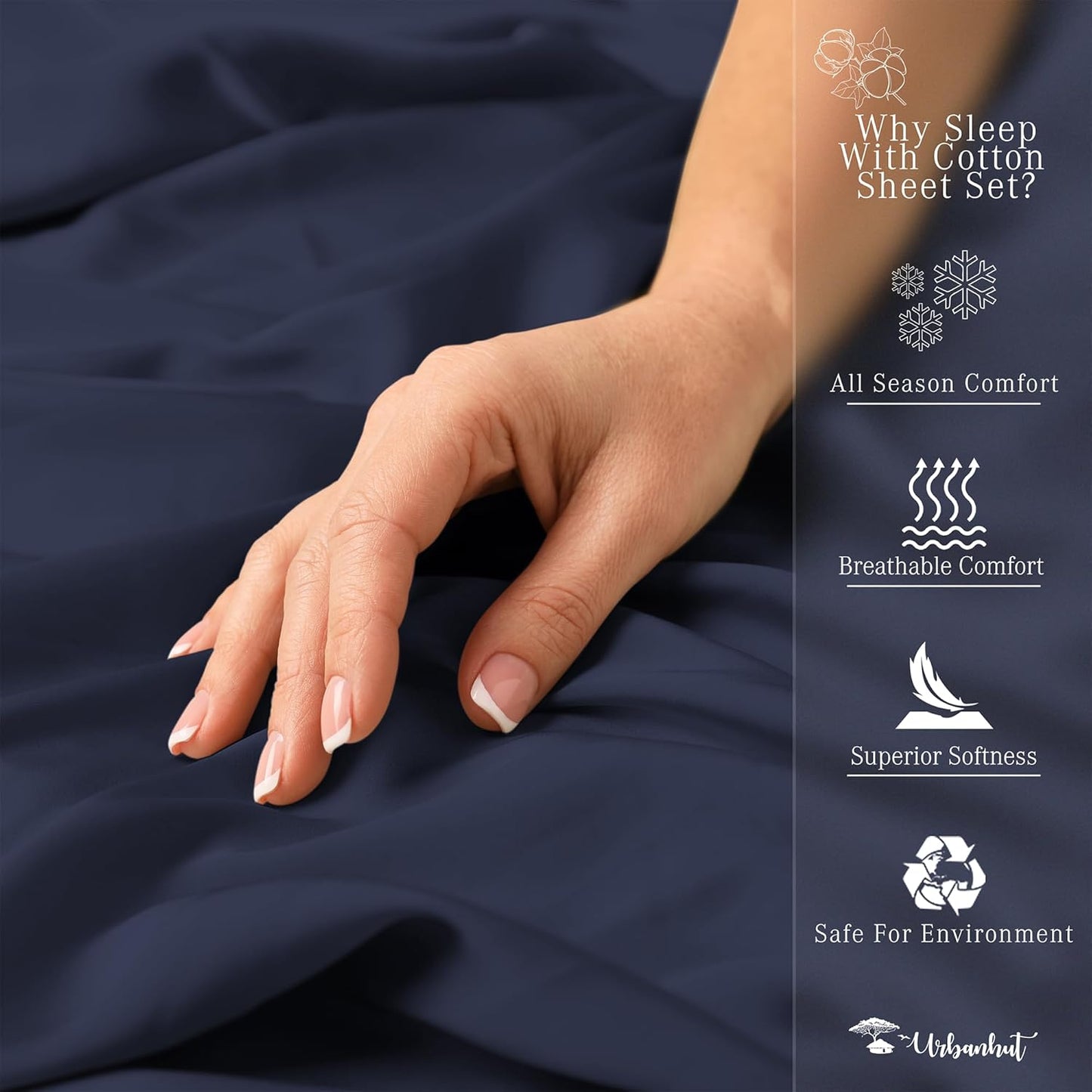 URBANHUT 700 Thread Count Twin Size Egyptian Cotton Sheets, 4Pc Sheet Set Soft Luxury Bed Sheets for Twin Size Bed, Sateen Weave Hotel Sheets, 14'' Elasticized Deep Pocket - Navy Blue