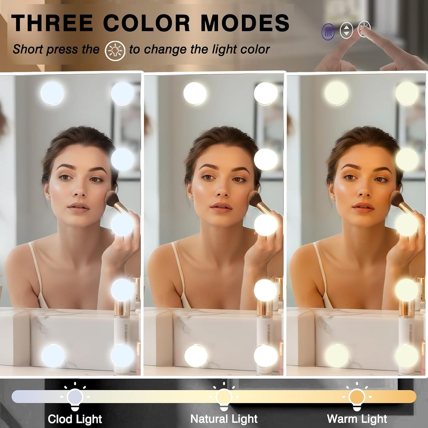 40x24 Hollywood Bathroom Mirror with Lights, Wall Mounted Mirror with LED Bulbs, 3 Colors and Dimmable Light, Defog Mirror, Tempered Glass, Memory, Waterproof, ETL Listed, Horizontal/Vertical