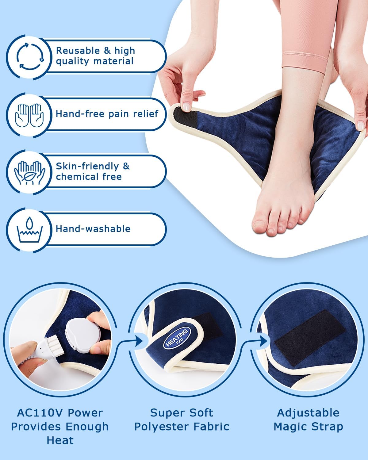 JOBYNA Heated Ankle Wraps for Planters Fasciitis/Achilles Tendinitis Pain Relief, 1 Pack Electric Ankle Heating Pad for Sprained Ankle, Arthritis Foot Heel Pain Relief, 86℉-158℉ & Auto Shut-Off