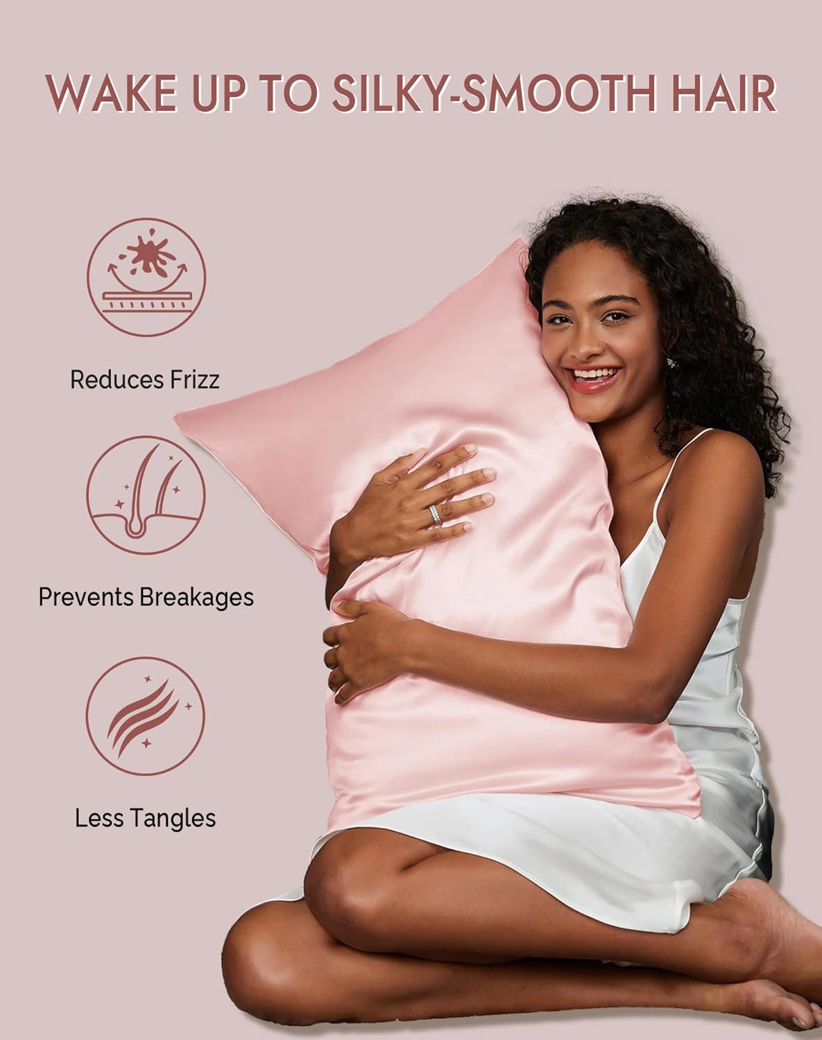 SilkSilky 100% Mulberry Silk Pillowcase - Pure 22 Momme High-Grade 6A Fibers for Hair & Skin, Envelope Closure, Natural, Organic, Breathable & Cooling Pillow Case (Queen, Pink)