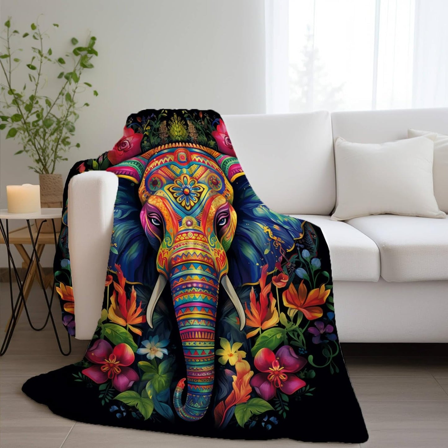 Elephant Throw Blanket, Elephant Birthday Gifts for Women and Men, Lightweight Fleece African Home Decor, Printed, Washable, No-Pilling, 50x60 inches