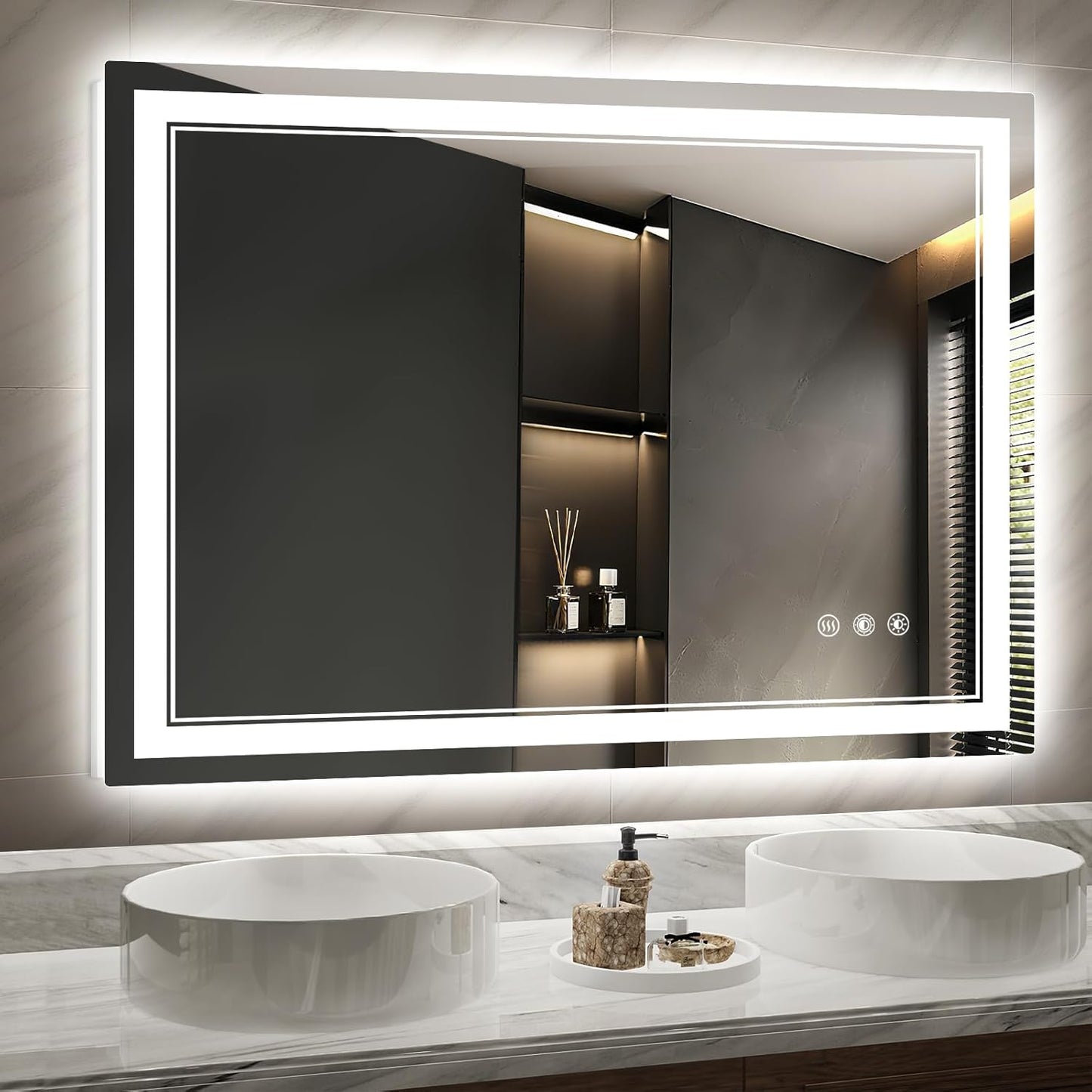 LED Bathroom Mirror with Lights: 48"x36" Wall Mounted Large Lighted Mirrors Fogless, Anti-Fog,Dimmable,Memory Function, Shatterproof Tempered Glass, Espejos para Baños, ETL Listed