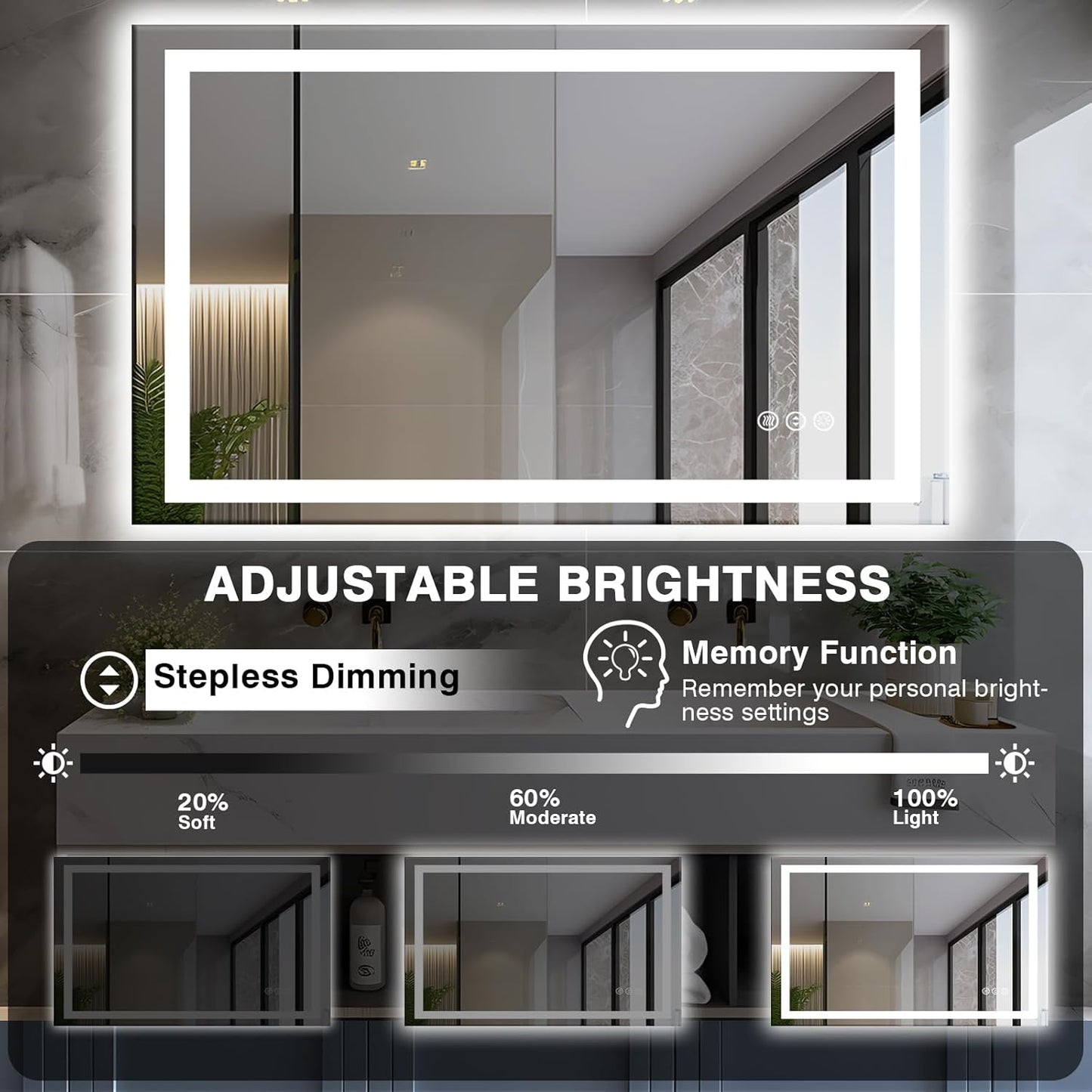 48"x30" LED Bathroom Mirror with Front & Backlit, Anti-Fog, Dimmable, Plugin/Hardwired, Shatterproof & Corrosion Proof, Wall Mount, Modern Style