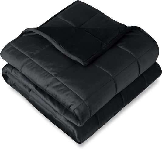 Bare Home Weighted Blanket Full or Queen Size 12lb (48" x 72") - Minky Fleece - Premium Heavy Blanket Nontoxic Glass Beads (Black, 48"x72")