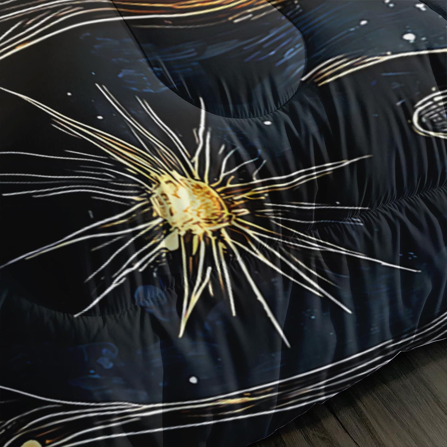 Sun and Moon Bedding Set Queen Size,Yellow Galaxy Celestial Bedding for Kids Boys Girls Teens Room Boho Decor,Black and Yellow Fluffy Comforter Sets with 2 Pillowcases.