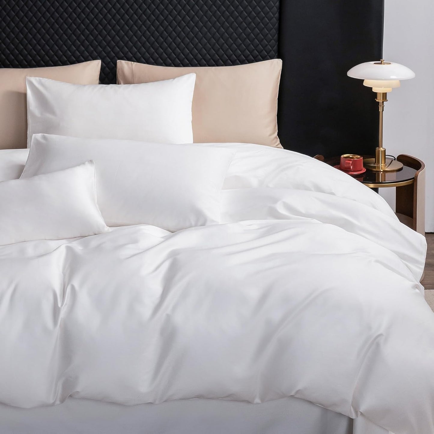 MooMee Duvet Cover Set 100% Extra Long Staple Cotton 600 Thread Count Silky Sateen Smooth Luxury Soft Breathable Durable Hotel Quality Bedding, 3 Pieces (White, Oversized Queen 98"x98")
