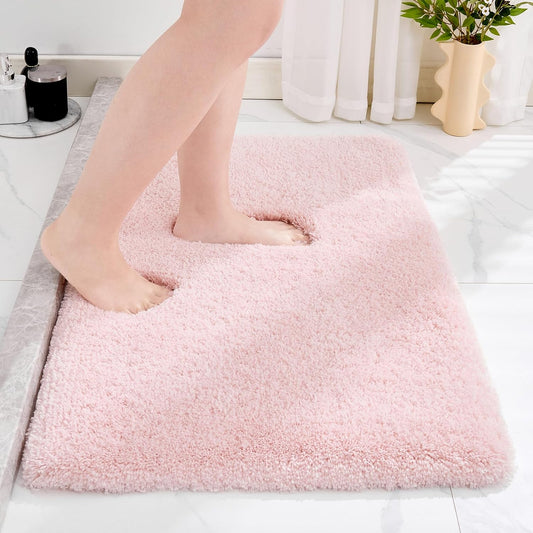 Bathroom Rug 20x32 Non Slip Fluffy Pink Bath Mat for Bathroom Floor Washable Plush Luxury Bath Rug for Tub Soft Shaggy Absorbent Shower Sink Mat