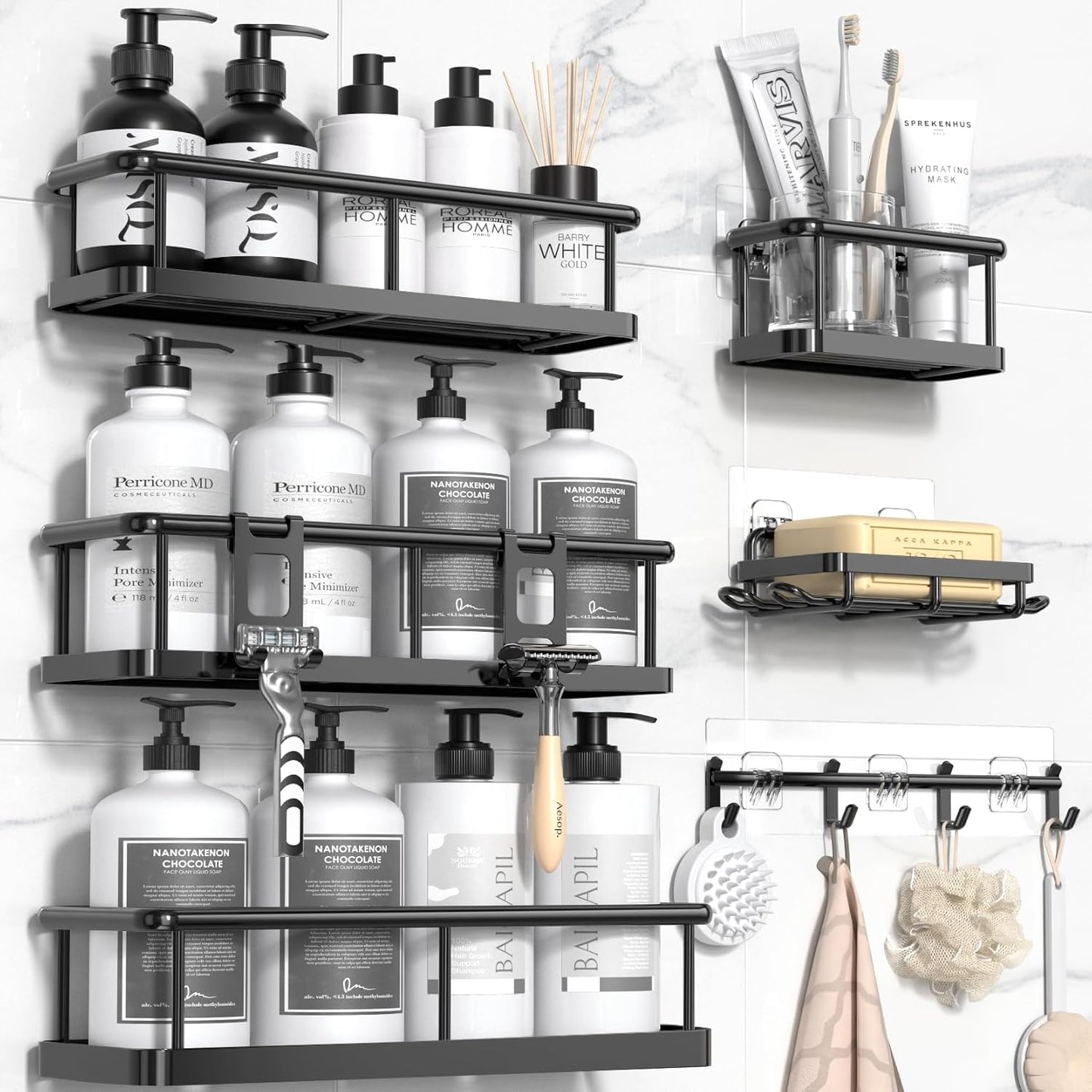 YASONIC Shower Caddy, 100% Rustproof Shower Shelves for Inside Shower, No Drilling Bathroom Organizers and Storage, 6 Pack Large Capacity Bathroom Shelves for Kitchen & Home Decor