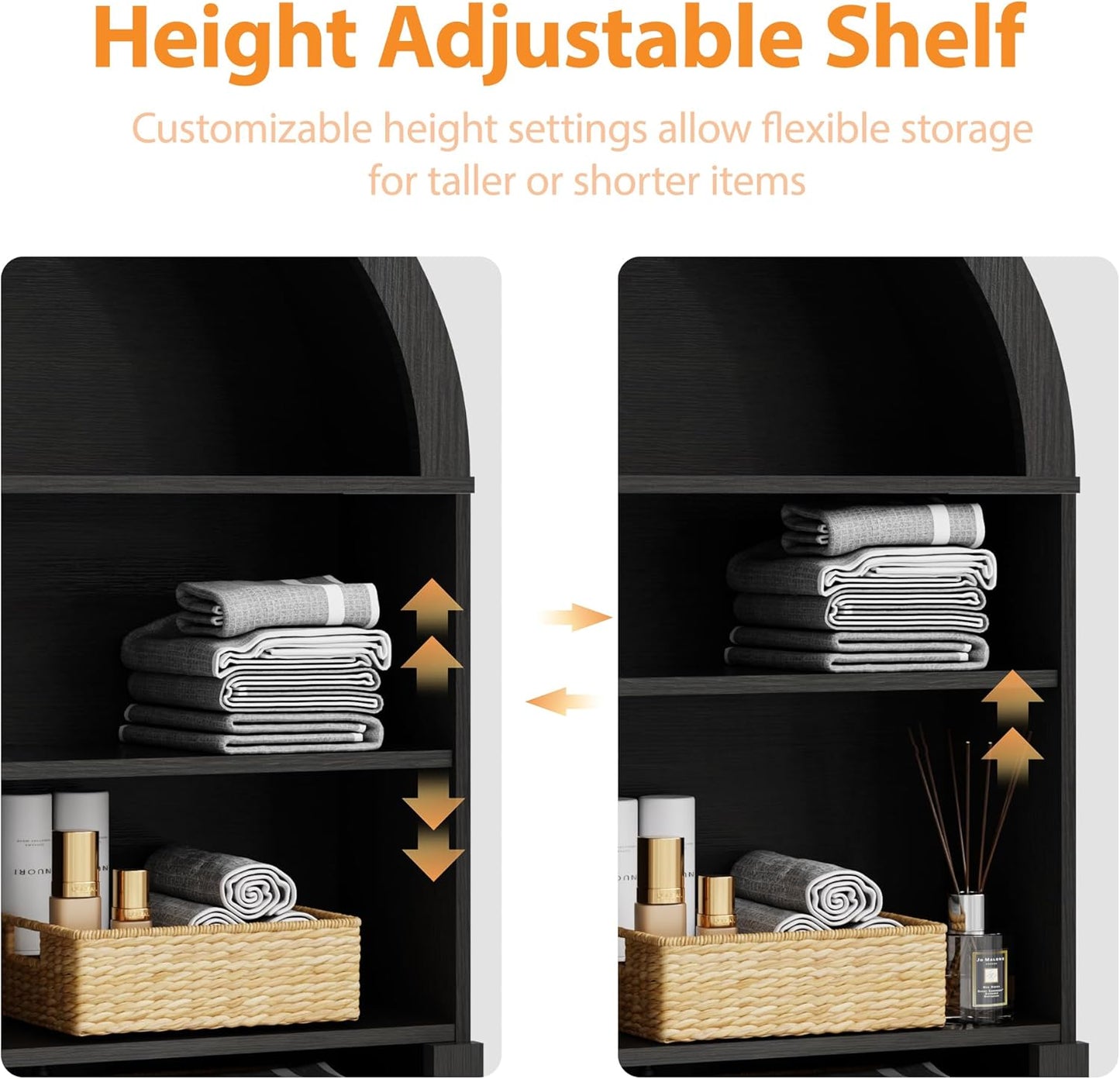Over The Toilet Storage Cabinet, 23.7”W Modern Storage Cabinet Over Toilet with Rattan Doors, Arched Freestanding Over Toilet Rack with Adjustable Shelf for Bathroom, Dark Brown