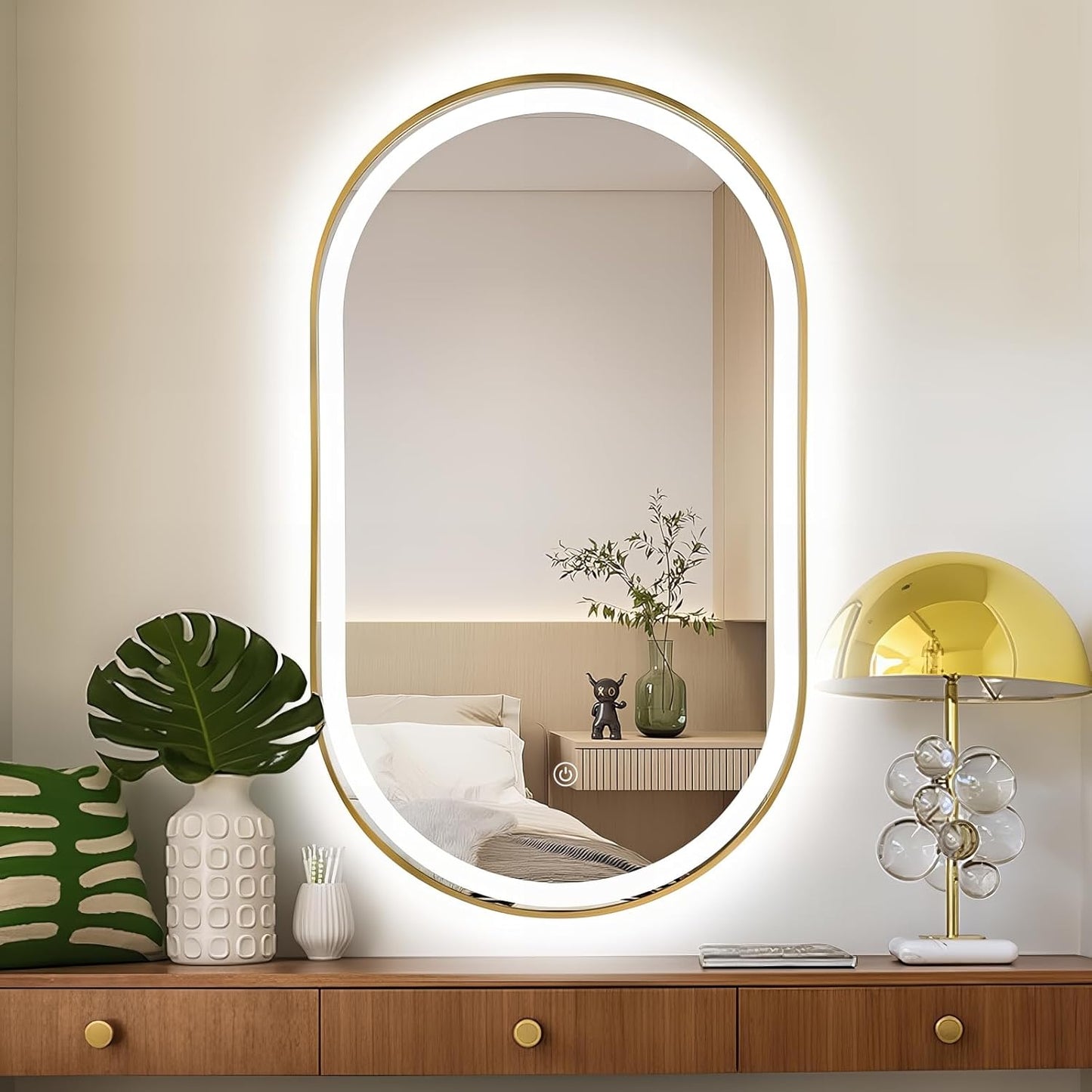40"x24" Oval LED Bathroom Mirror with Lights, Gold Anti Fog Lighted Vanity Mirror Wall Mounted, Stepless Dimmable LED Oval Mirror, Memory, ShatterProof, Front/Backlit, Horizontal/Vertical