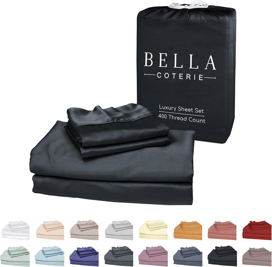 Bella Coterie Luxury Bamboo Viscose Split King Size Sheet Set | 2 Fitted Sheets for Sleep Number & Adjustable Beds | 100% Organically Grown | Cooling & Ultra Soft | 18” Deep Pocket [Black]