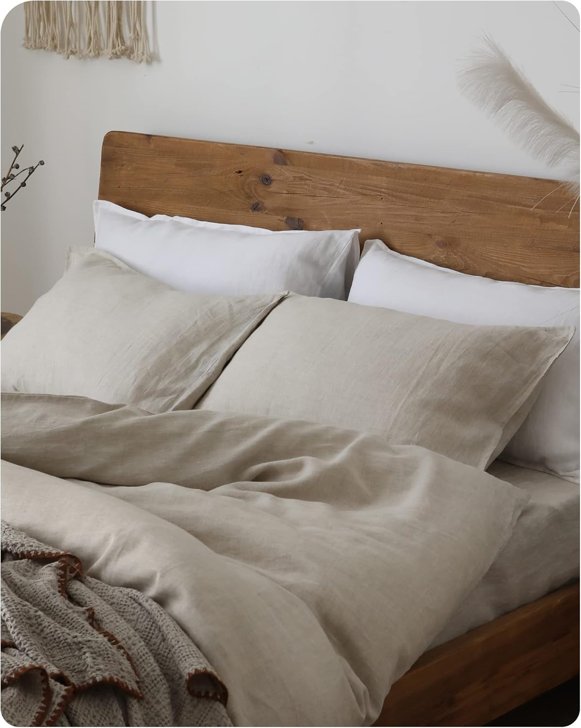 XZ XIFA Linen Pillowcases Queen - Pack of 2-100% Natural Washed French Flax, Breathable, Durable, Textured Envelope Pillowcases - Linen, 20'' x 30''