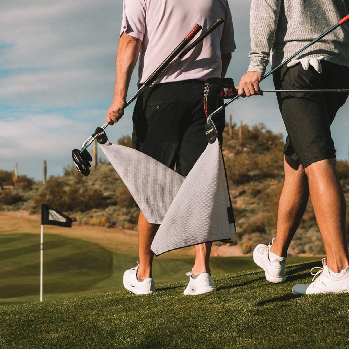 STICKIT Magnetic Towel, Grey | 2-Pack | Top-Tier Microfiber Golf Towel with Deep Waffle Pockets | Industrial Strength Magnet for Strong Hold to Golf Carts or Clubs