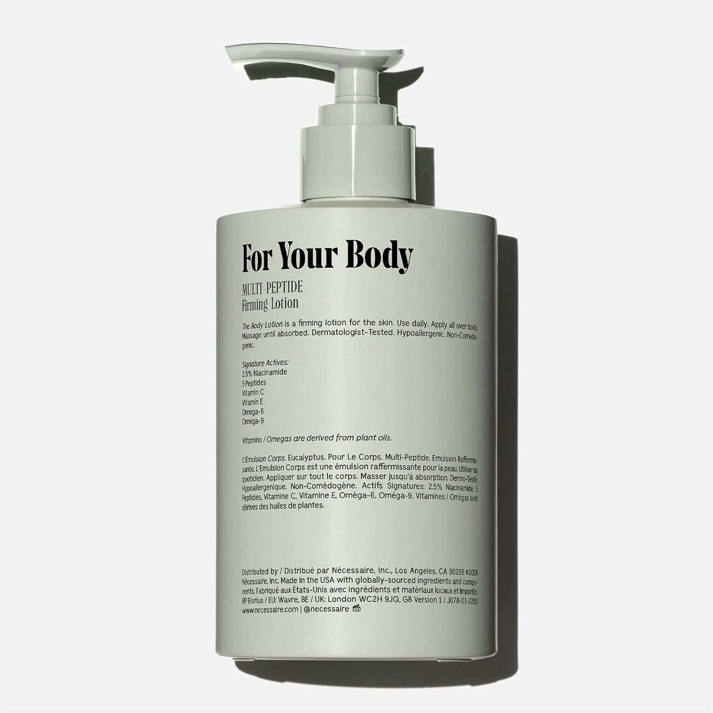 Nécessaire The Body Lotion Eucalyptus – Multi-Peptide Body Moisturizer for Women + Men – Non-Comedogenic Body Lotion with Niacinamide – 450ml/15.2 fl oz