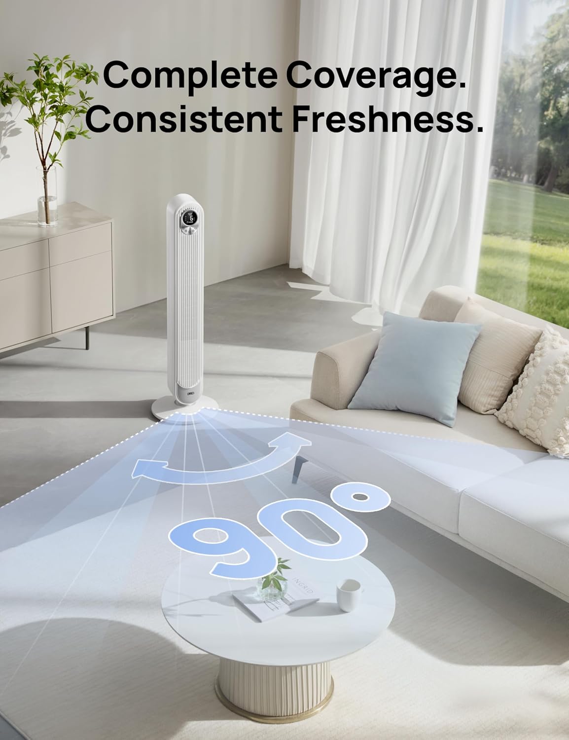 Dreo Tower Fan 42 Inch, Cruiser Pro T1 Quiet Oscillating Bladeless Fan with Remote, 6 Speeds, 4 Modes, LED Display, 12H Timer, White Floor Standing Fan Powerful for Indoor Home Bedroom Office Room