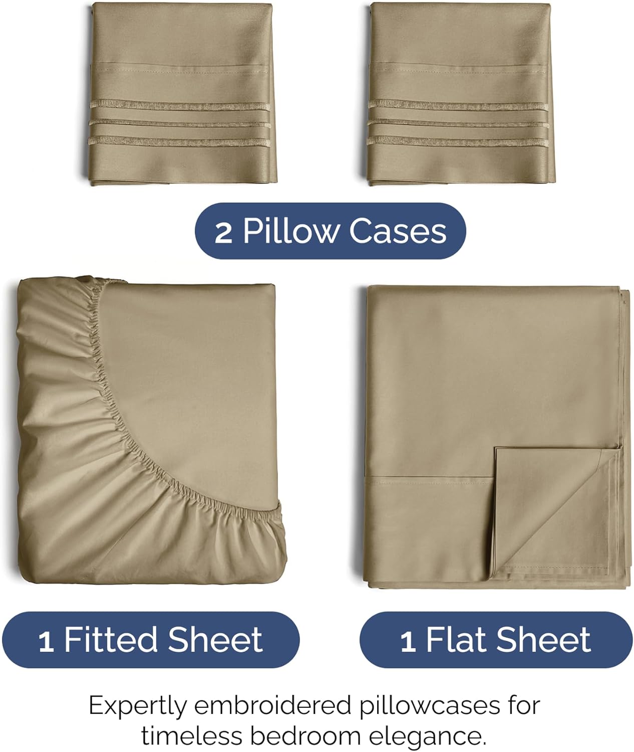 Cal King Size 4 Piece Sheet Set - Extra Soft, Breathable & Cooling Sheets - Hotel Luxury Bed Sheets for Women & Men - Deep Pockets, Easy-Fit & Wrinkle-Free Sheets - Light Caramel Oeko-Tex Bed Sheets