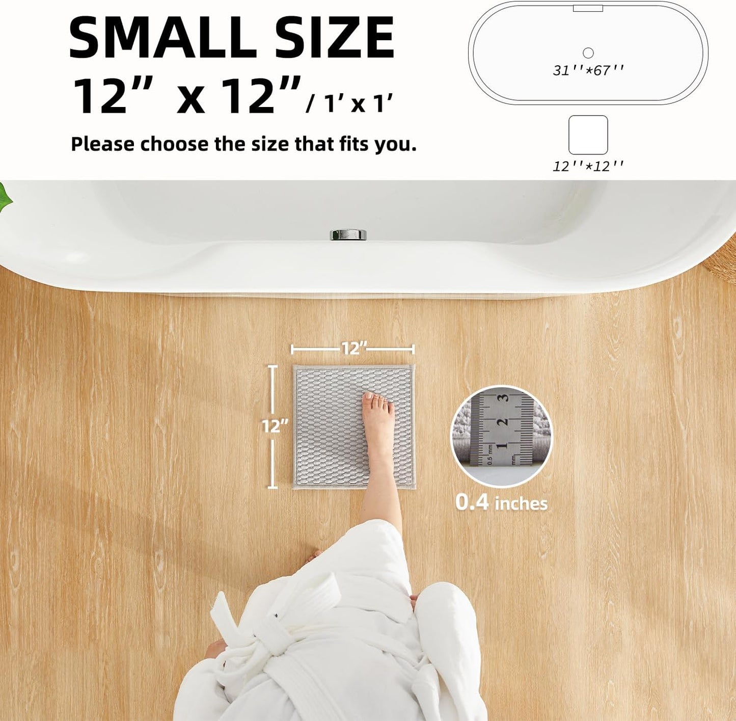Small Bathroom Rugs, Non Slip Washable Bath Rugs Super Absorbent Bathroom Rug Thin Quick Dry Low Pile Bath Mats, Light Grey 12"x12"