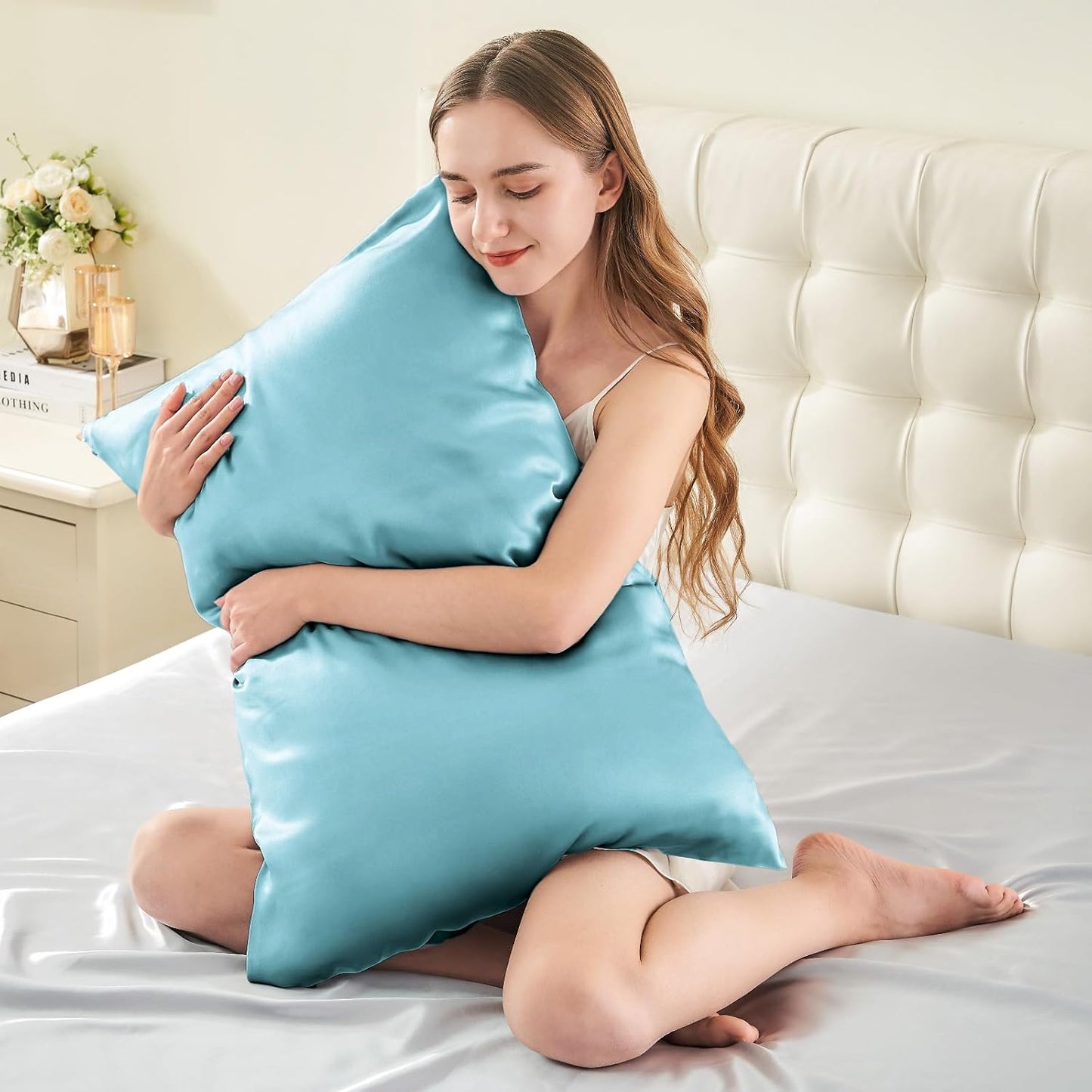 INFIIXSO Mulberry Silk Pillow Case King Size, Silk Pillowcase with Hidden Zipper 20"x36", Extraordinary Smooth and Soft Pillow Cases for Hair and Skin(Ocean Mist, 1 Pack)