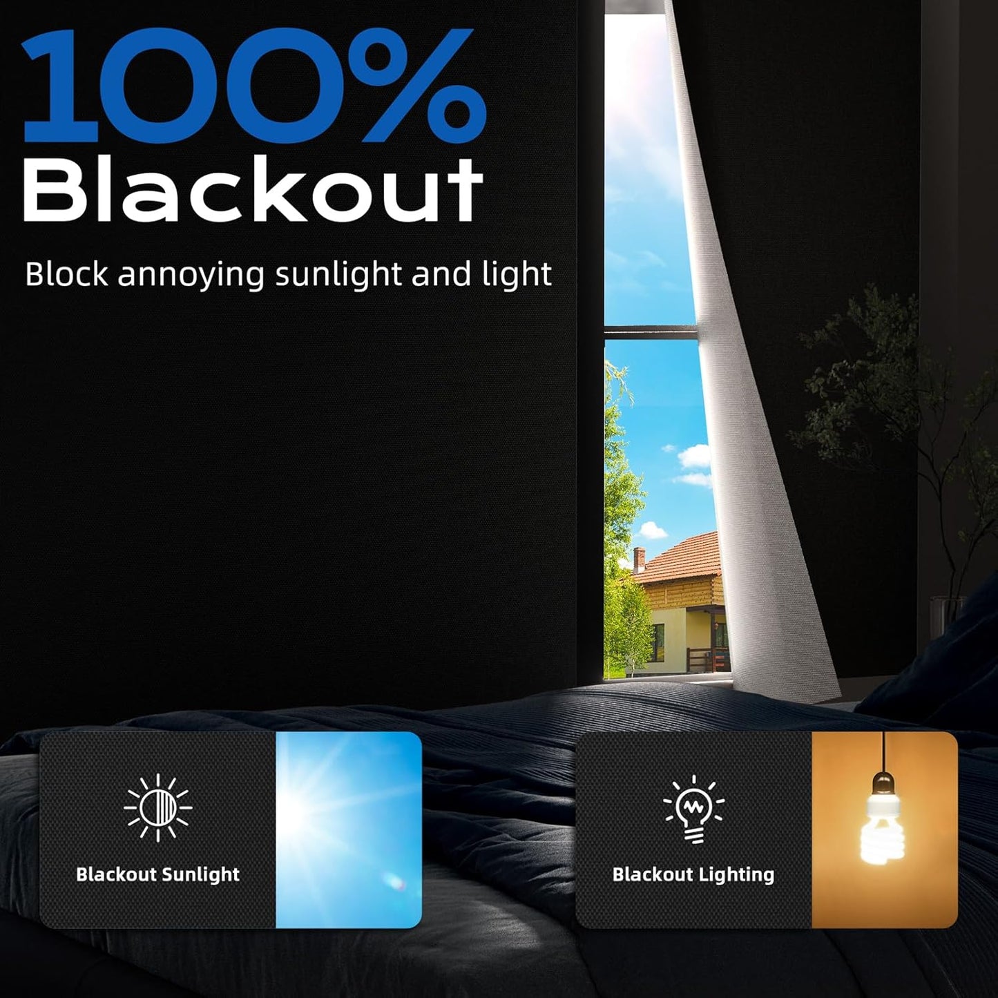 Blackout Curtains for Bedroom, 70" x 58" Portable Black Out Blinds with 20 Sets Hook & Loop Strips for 100% Blackout Window Film, Temporary Black-out Shades for Windows Cover Nursery Travel RV- Blacks