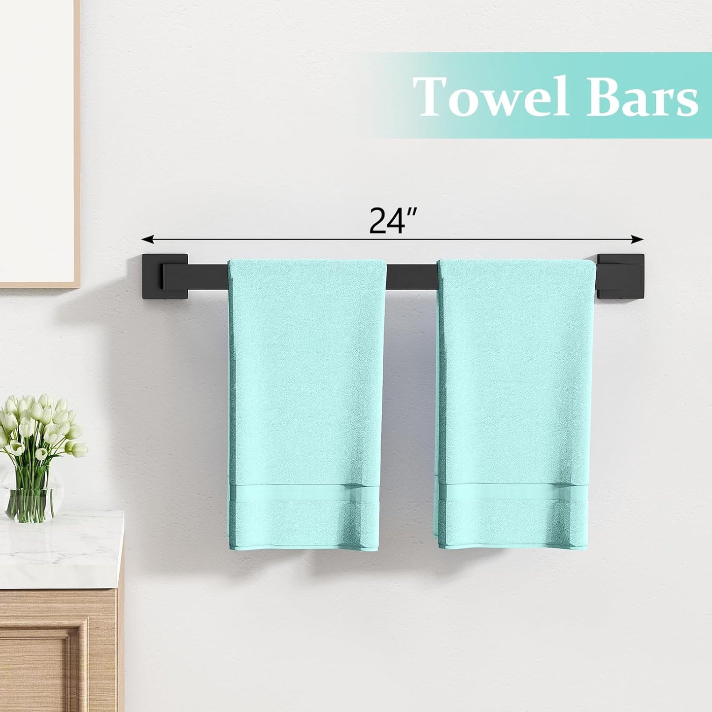20-Piece Matte Black Bathroom Hardware Set, 24 Inch Bath Towel Bar Set, Stainless Steel Wall Mounted Towel Rack for Bathroom