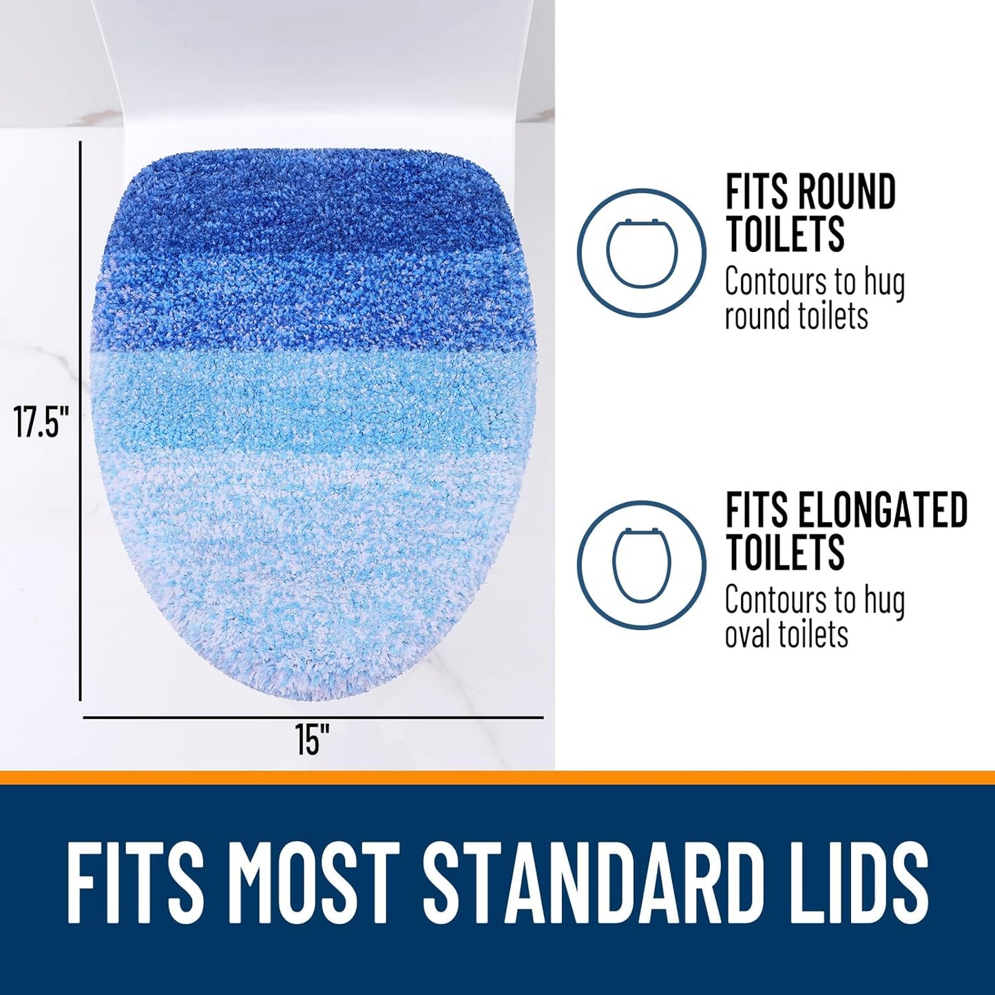 OLANLY Soft Microfiber Bathroom Toilet Lid Cover, Machine Washable Covers, 17.5x15, Stays in Place Rubber Backing, Fits Most Round, Elongated and Oblong Lids, Accessories Decor, Light Royal Blue
