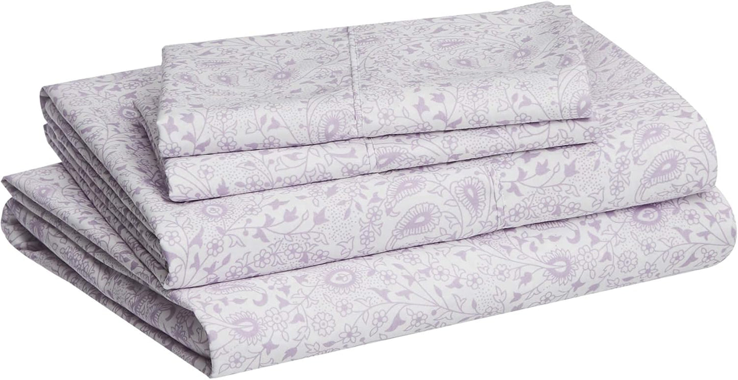 Amazon Basics Lightweight Super Soft Easy Care Microfiber 4 Piece Bed Sheet Set With 14-inch Deep Pockets, Queen, Lavender Paisley,Printed